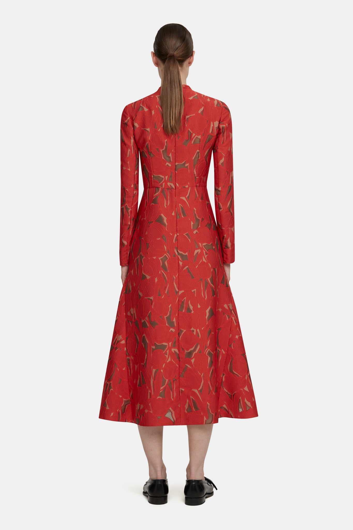 Seneca Dress in Red & Beige Embellished Wool |  Emilia Wickstead