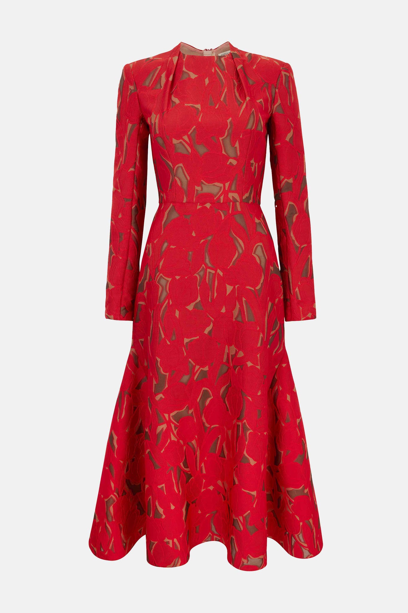 Seneca Dress in Red & Beige Embellished Wool |  Emilia Wickstead