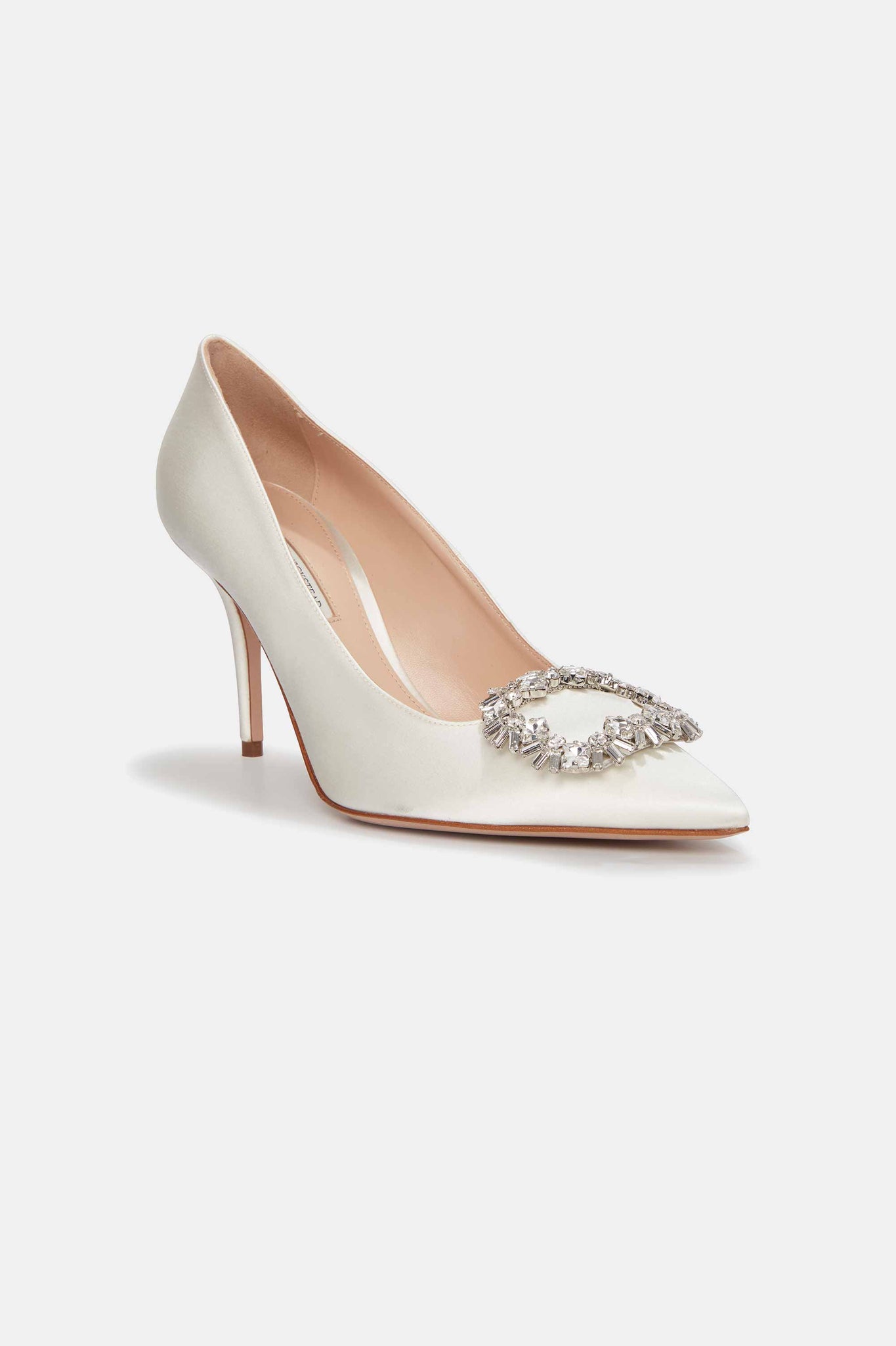 Sophia Jewel Buckle Shoe In Ivory Satin | Emilia Wickstead