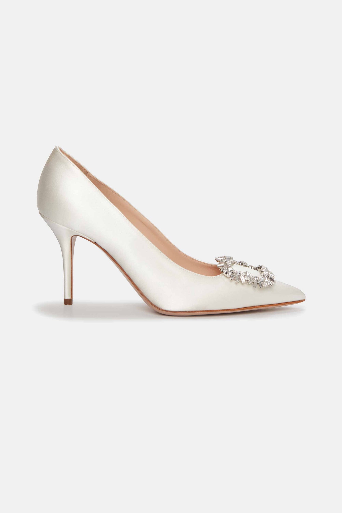 Sophia Jewel Buckle Shoe In Ivory Satin | Emilia Wickstead