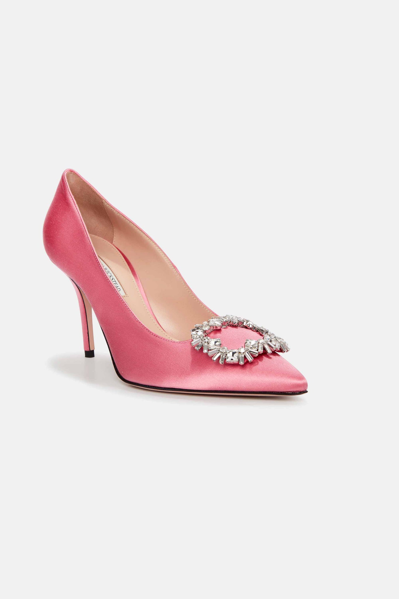 Sophia Jewel Buckle Shoe In Pink Satin | Emilia Wickstead