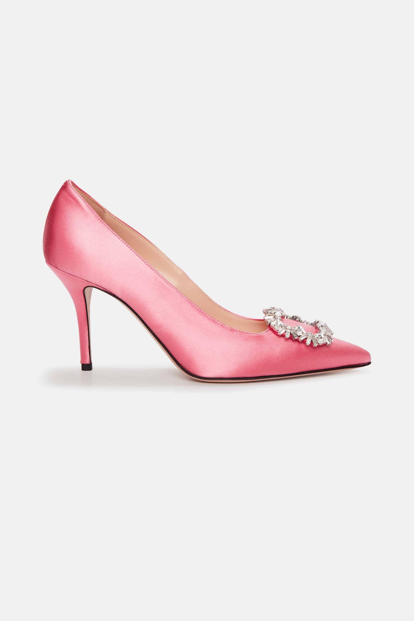 Sophia Jewel Buckle Shoe In Pink Satin | Emilia Wickstead