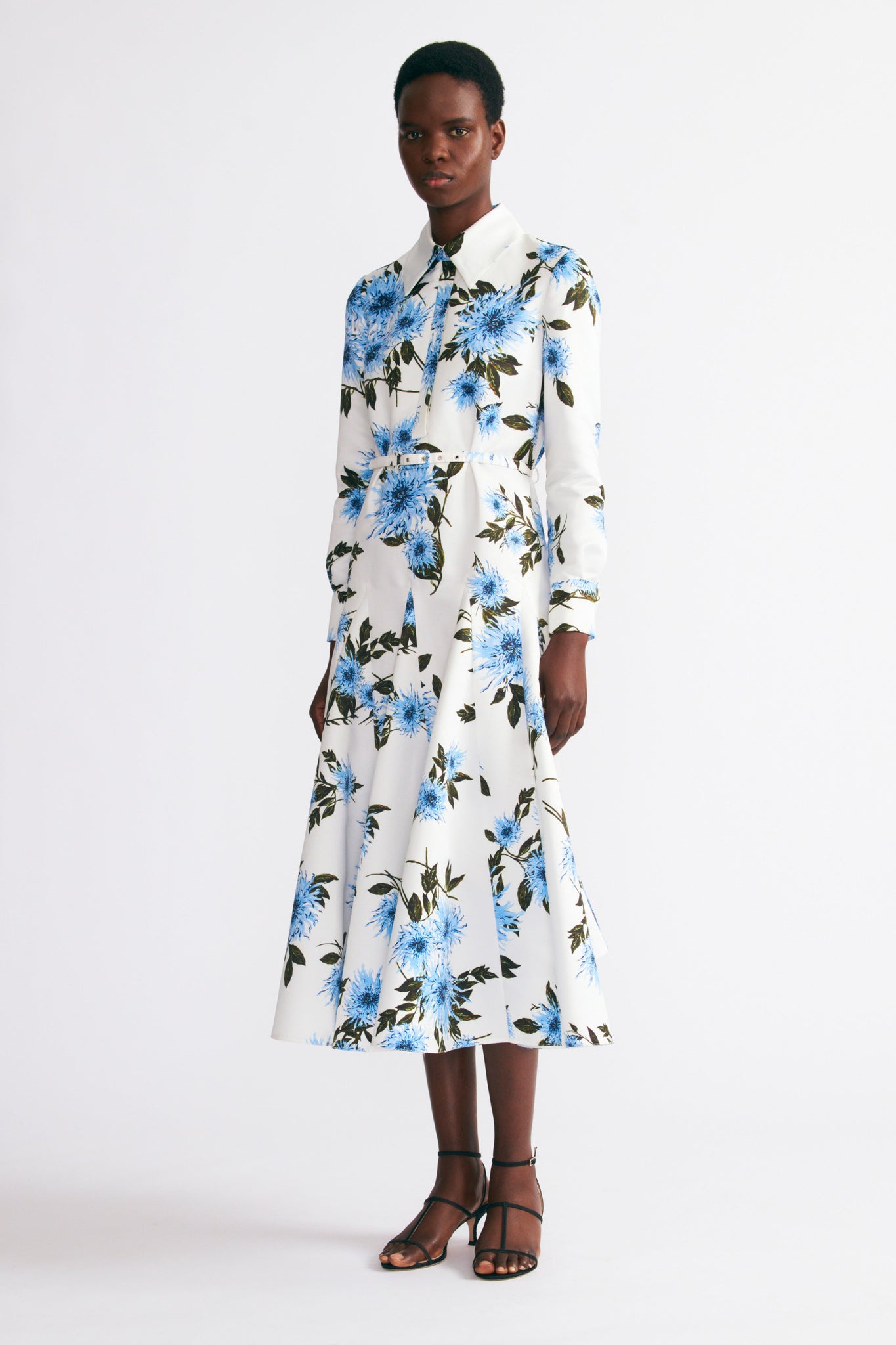 Emilia Wickstead Tomasina Dress In Blue Dahlia Floral Print Taffeta Faille 