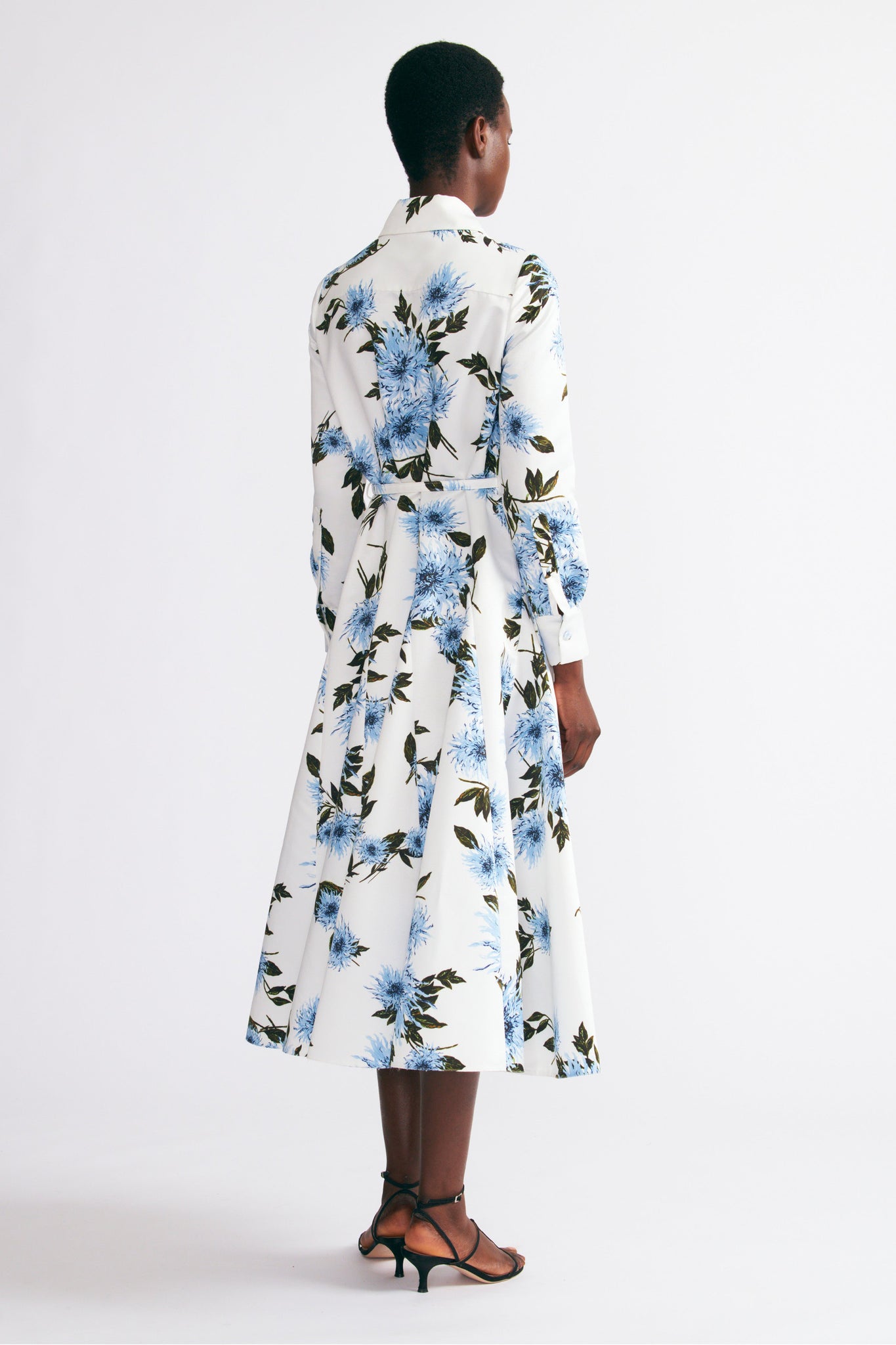 Emilia Wickstead Tomasina Dress In Blue Dahlia Floral Print Taffeta Faille 