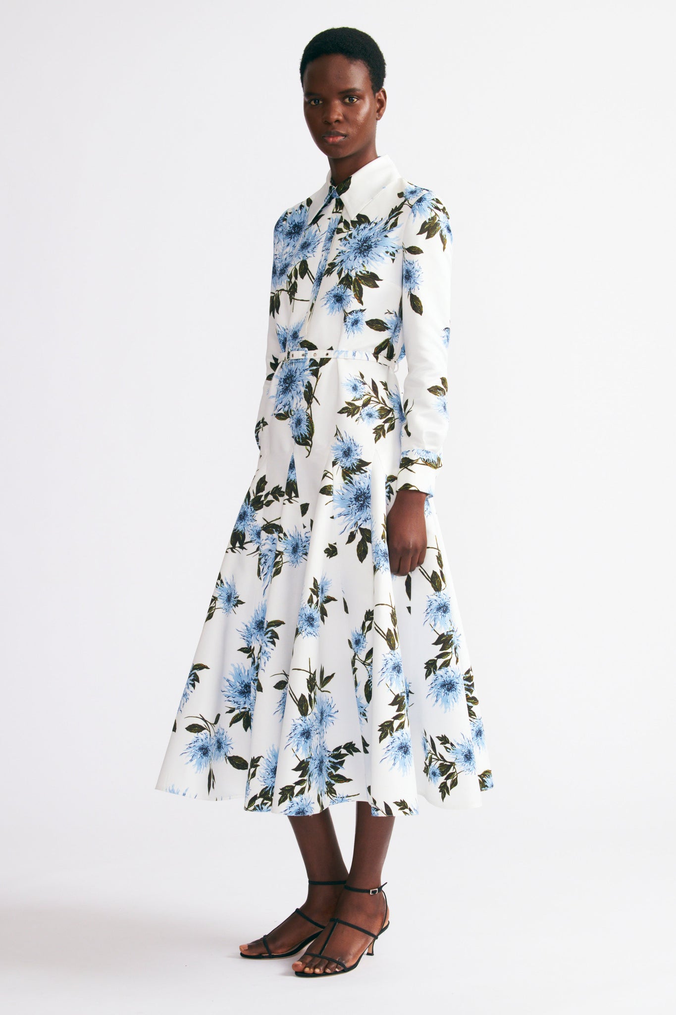 Emilia Wickstead Tomasina Dress In Blue Dahlia Floral Print Taffeta Faille 