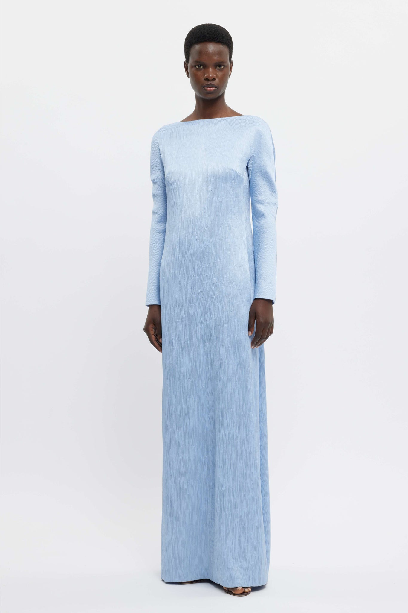 Emilia Wickstead Uriela Gown In Sky Blue Plisse Satin 