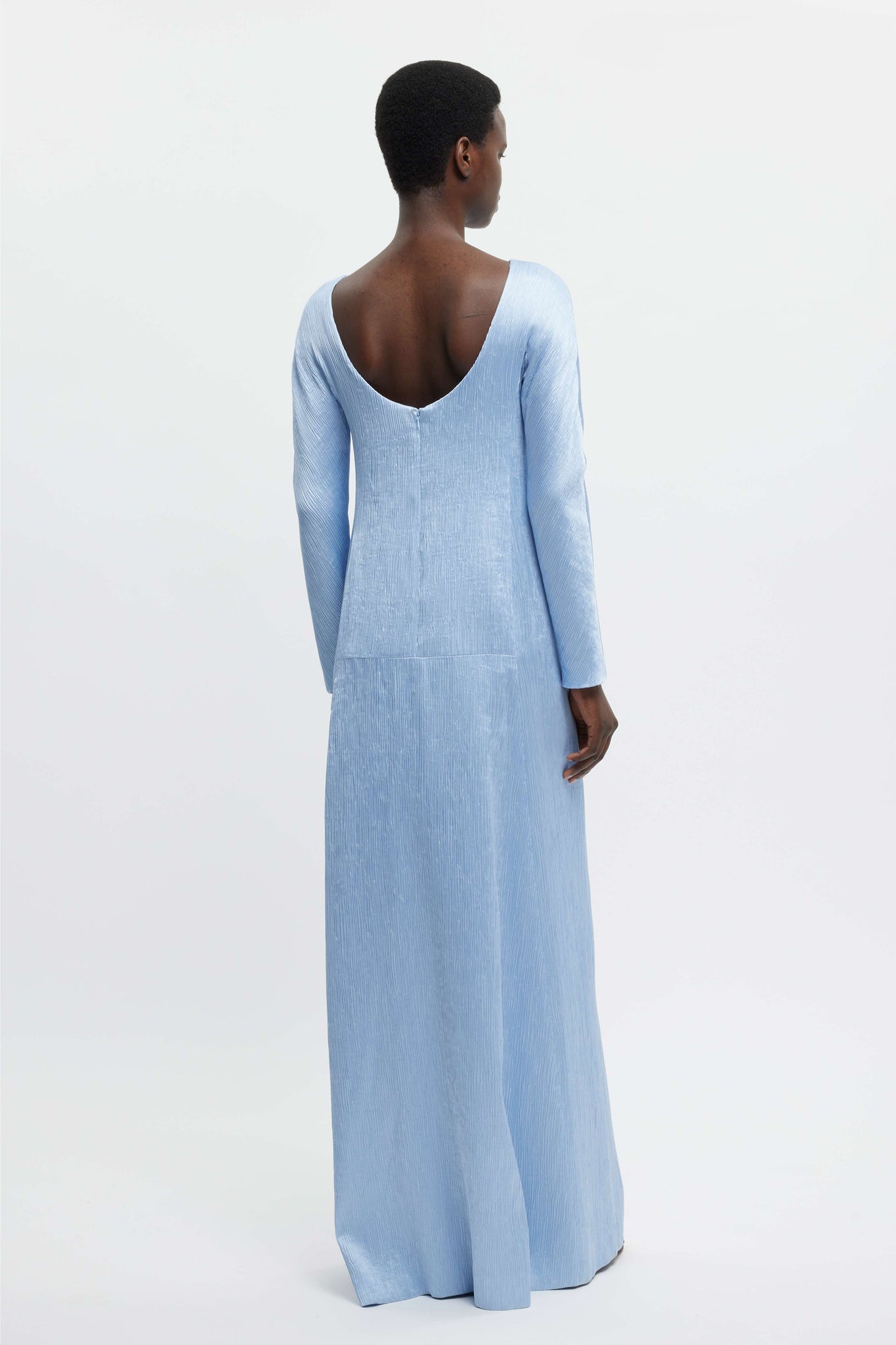 Emilia Wickstead Uriela Gown In Sky Blue Plisse Satin 