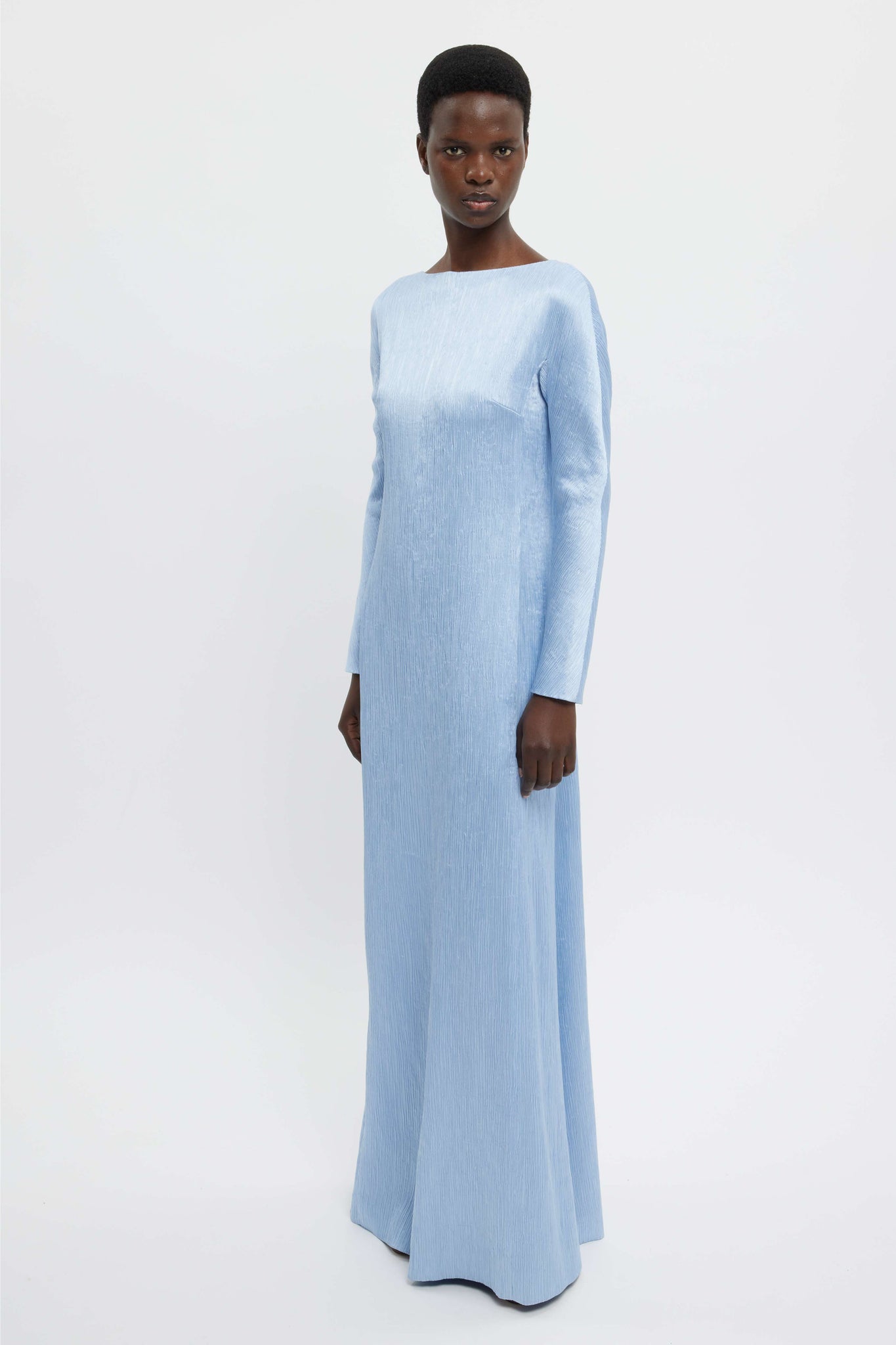 Emilia Wickstead Uriela Gown In Sky Blue Plisse Satin 