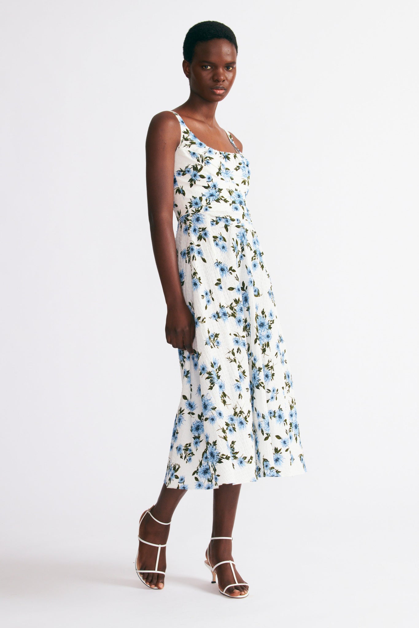 Emilia Wickstead Verena Dress In Blue Dahlia Floral Print Bibione Cotton 