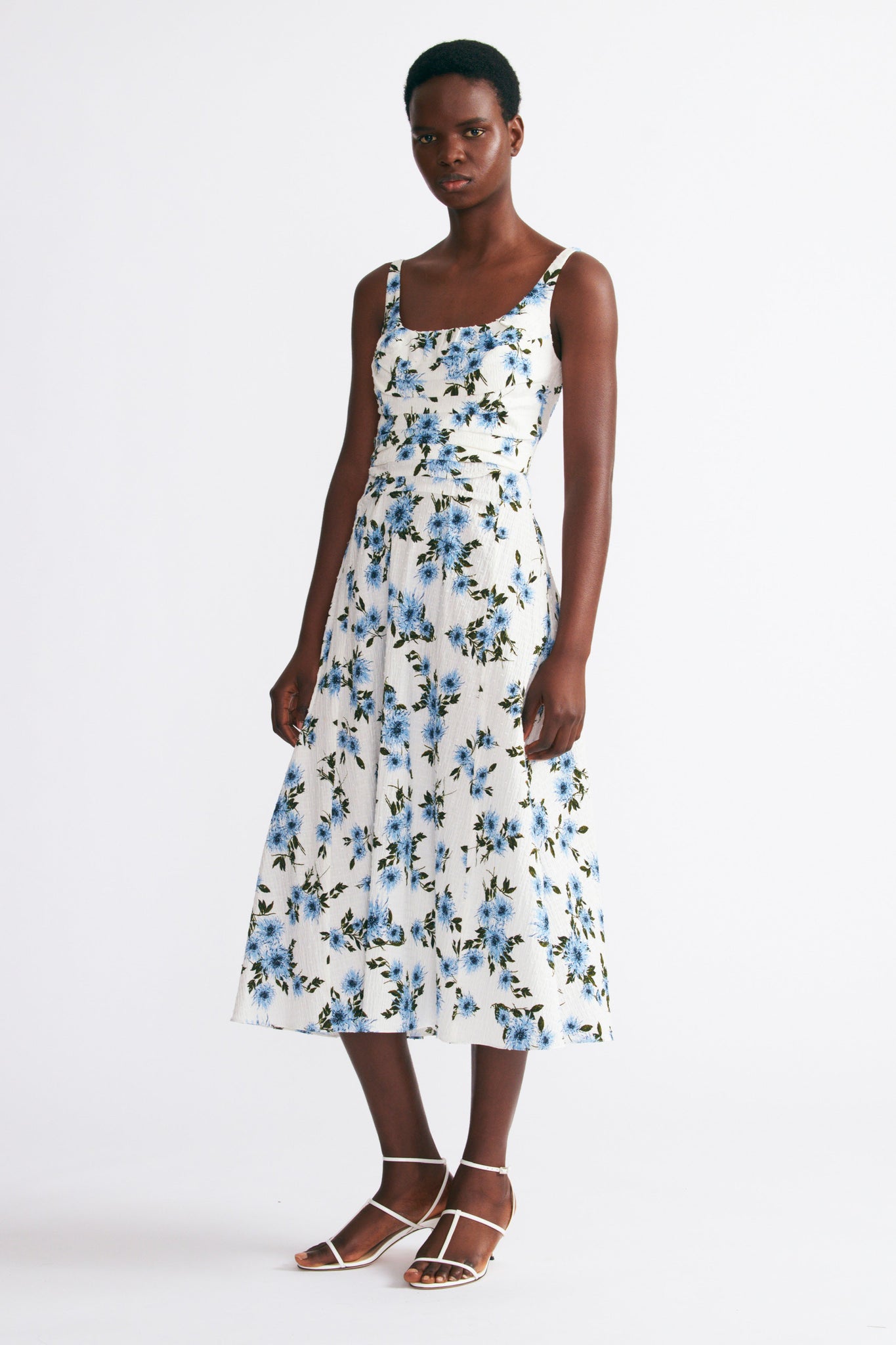 Emilia Wickstead Verena Dress In Blue Dahlia Floral Print Bibione Cotton 