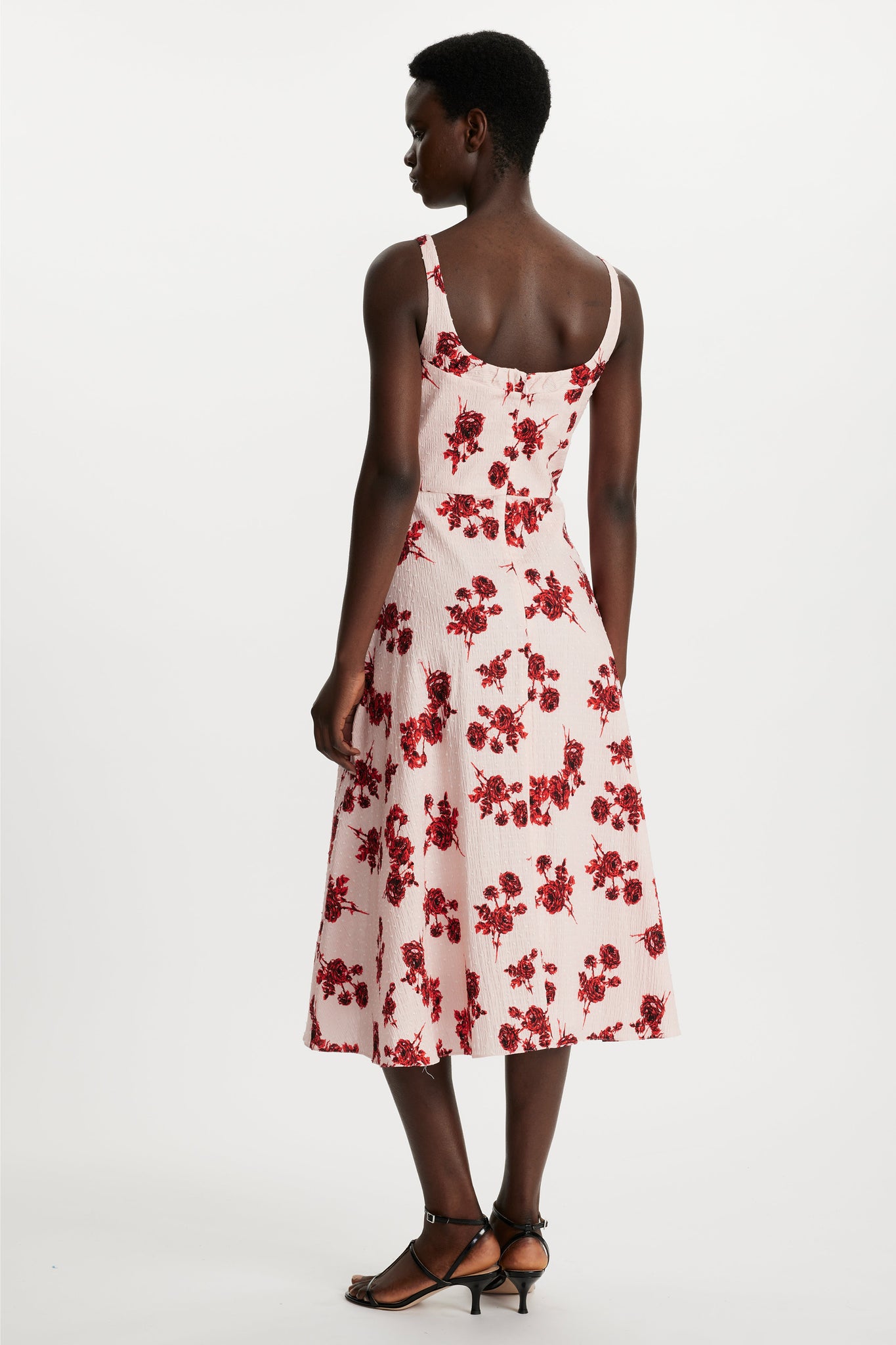 Emilia Wickstead Verena Dress in Red Rose Stems on Pink