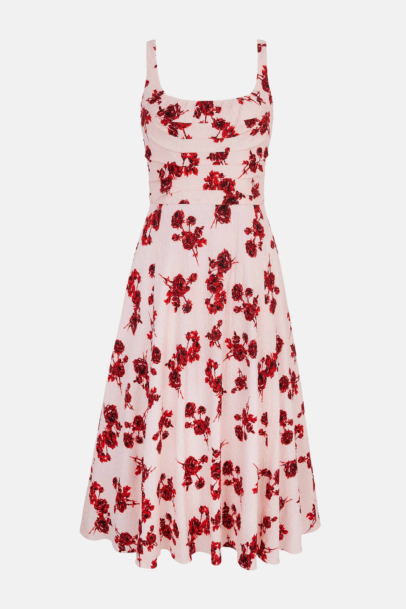 Emilia Wickstead Verena Dress in Red Rose Stems on Pink