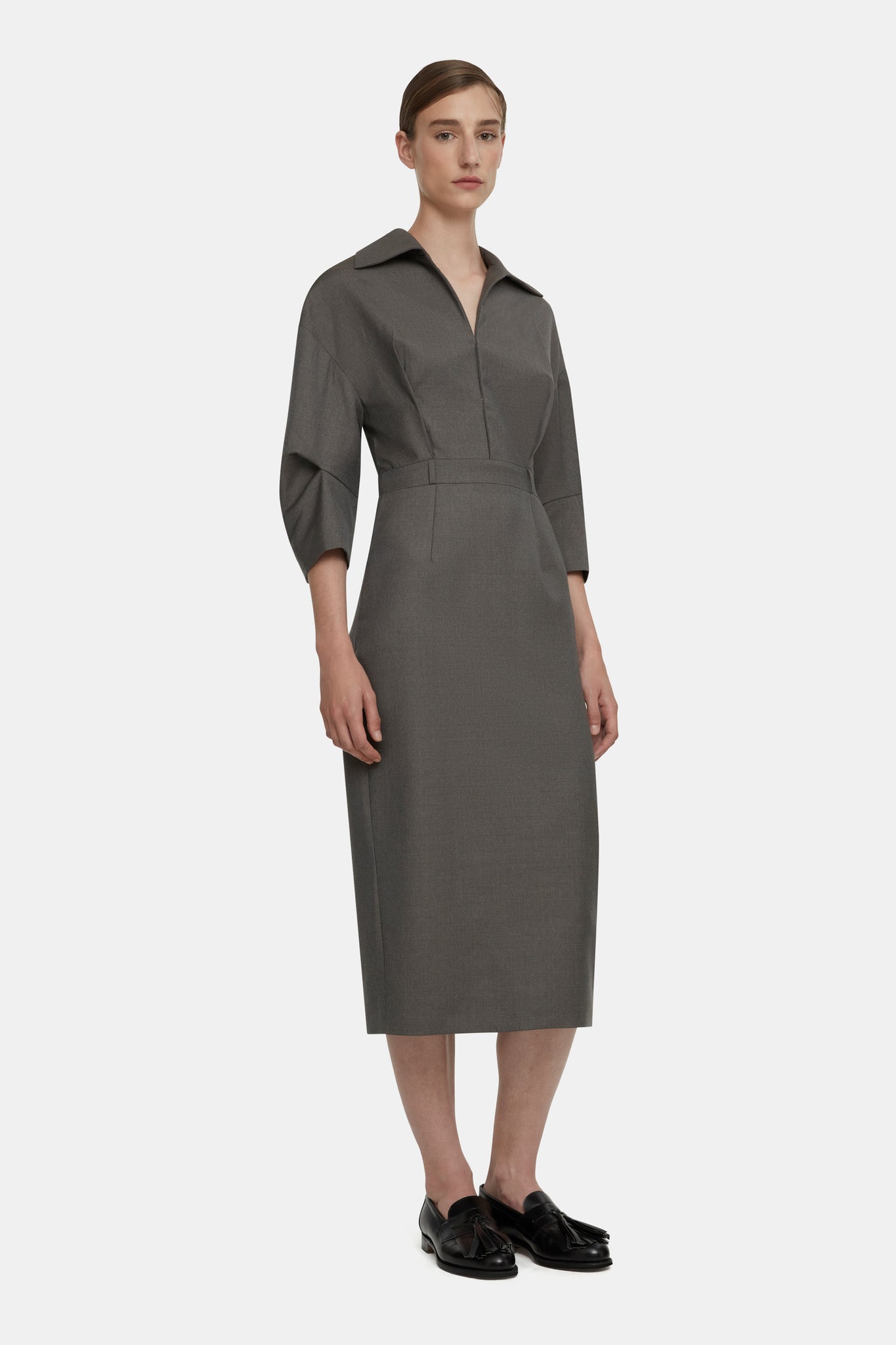 Vivica Dress in Ash Grey Merino Wool |  Emilia Wickstead