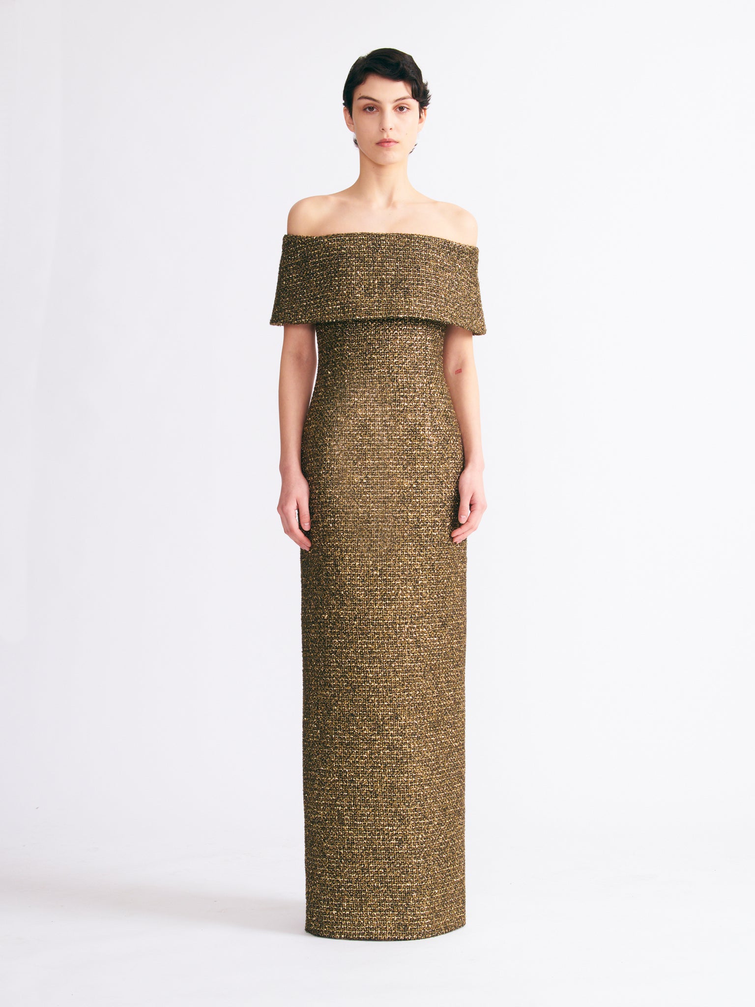 Emmanuella Dress in Gold Disco Tweed | Emilia Wickstead