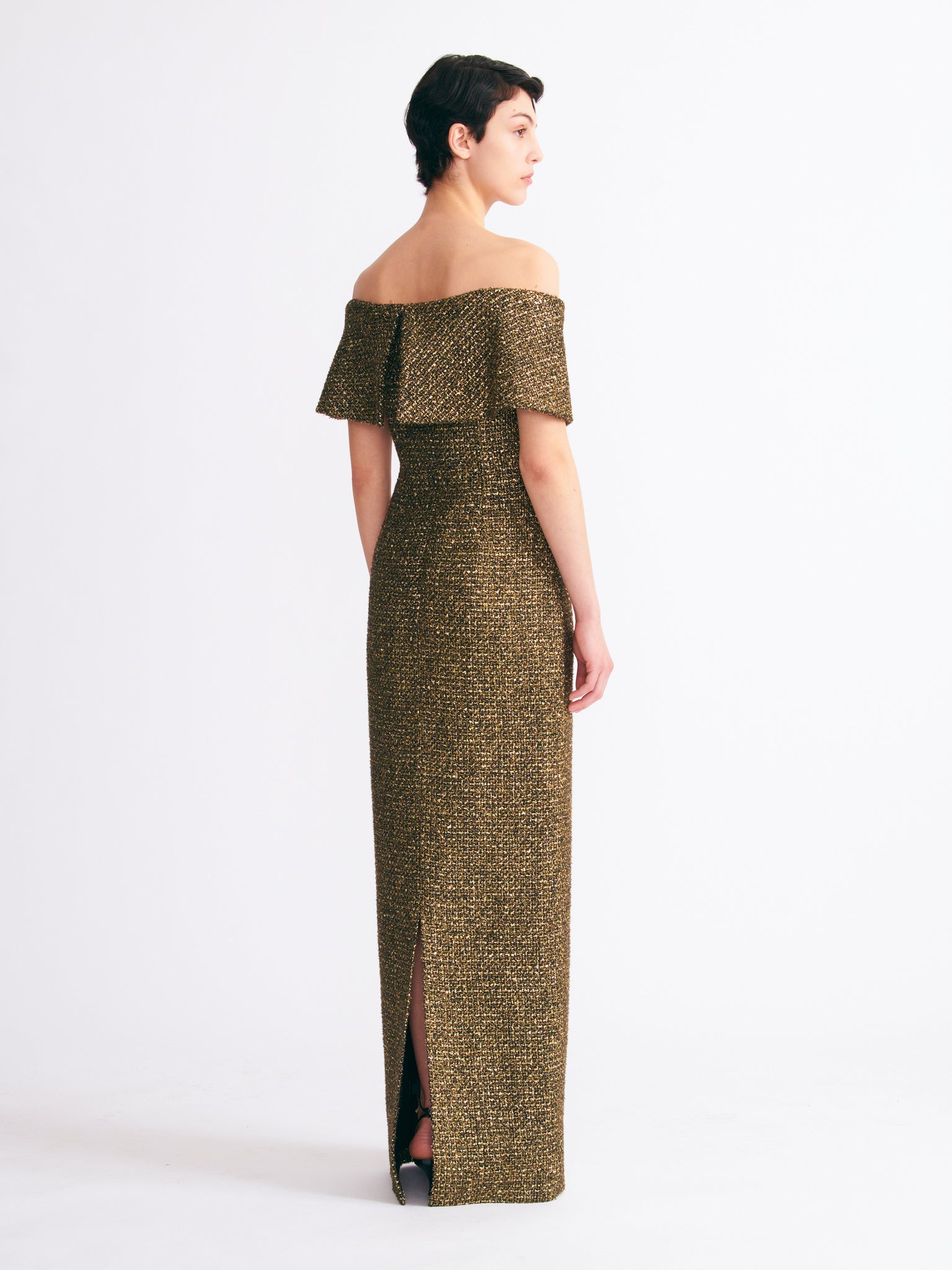 Emmanuella Dress in Gold Disco Tweed | Emilia Wickstead