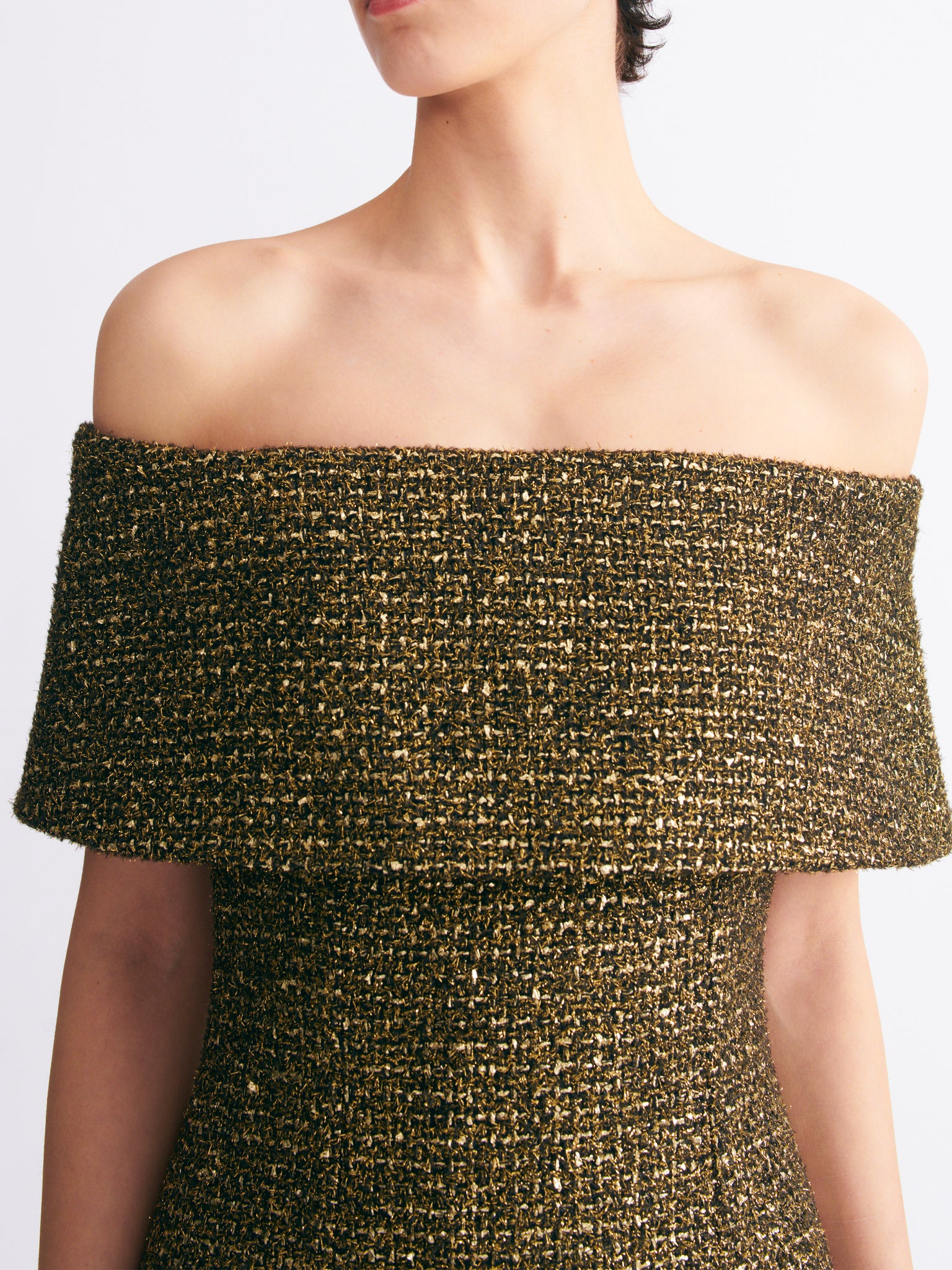 Emmanuella Dress in Gold Disco Tweed | Emilia Wickstead