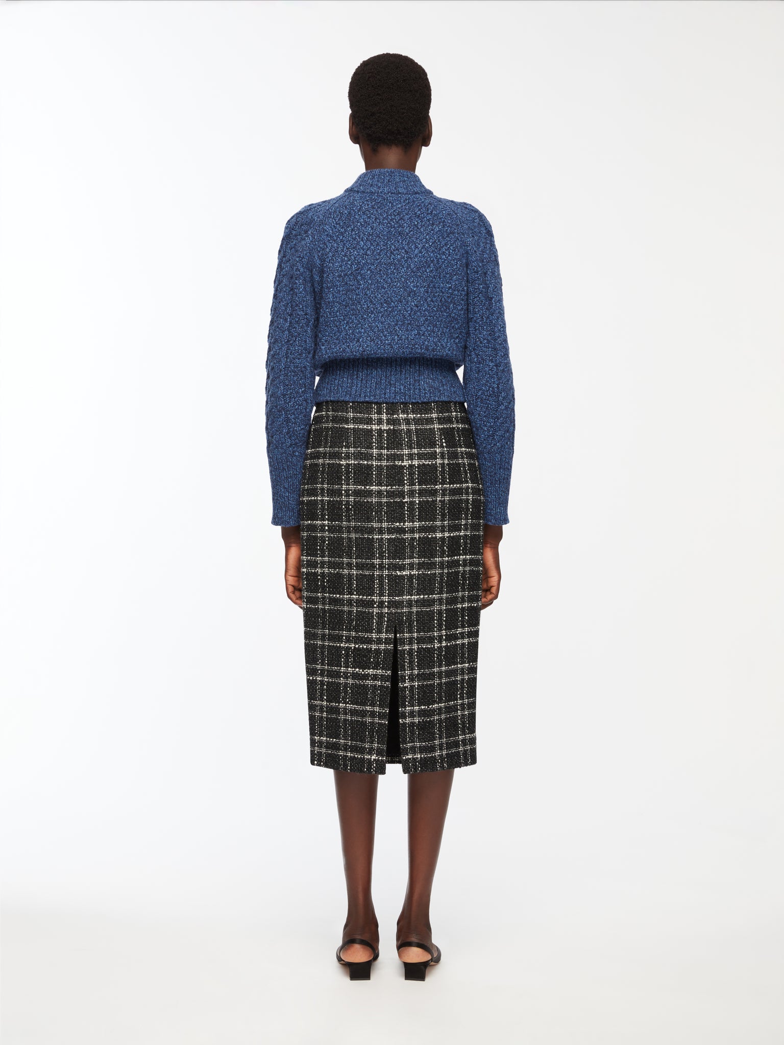 Emory Knit In Blue Mouline Melange Model Back Shot | Emilia Wickstead