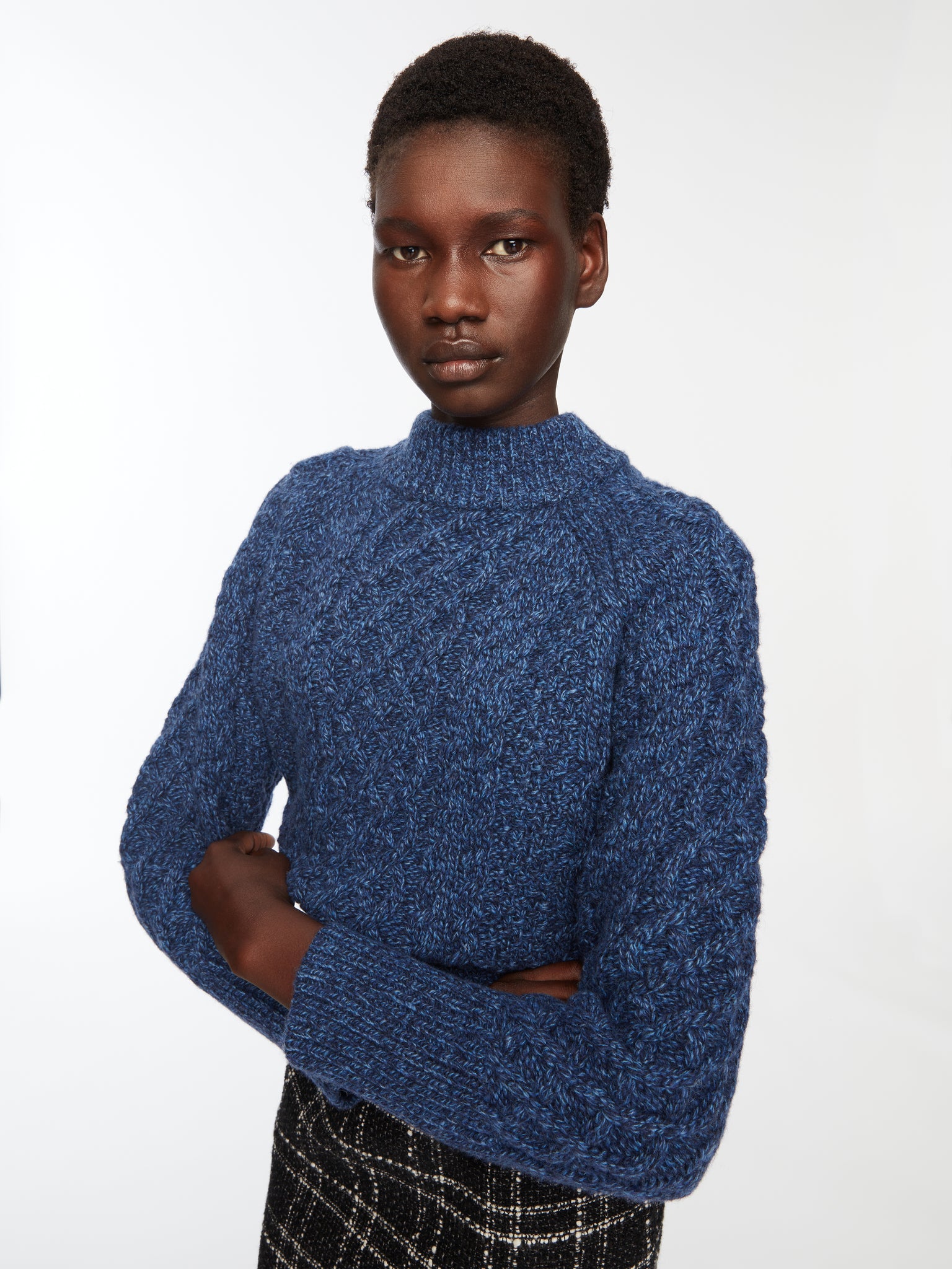 Emory Knit In Blue Mouline Melange Model Detail Shot | Emilia Wickstead