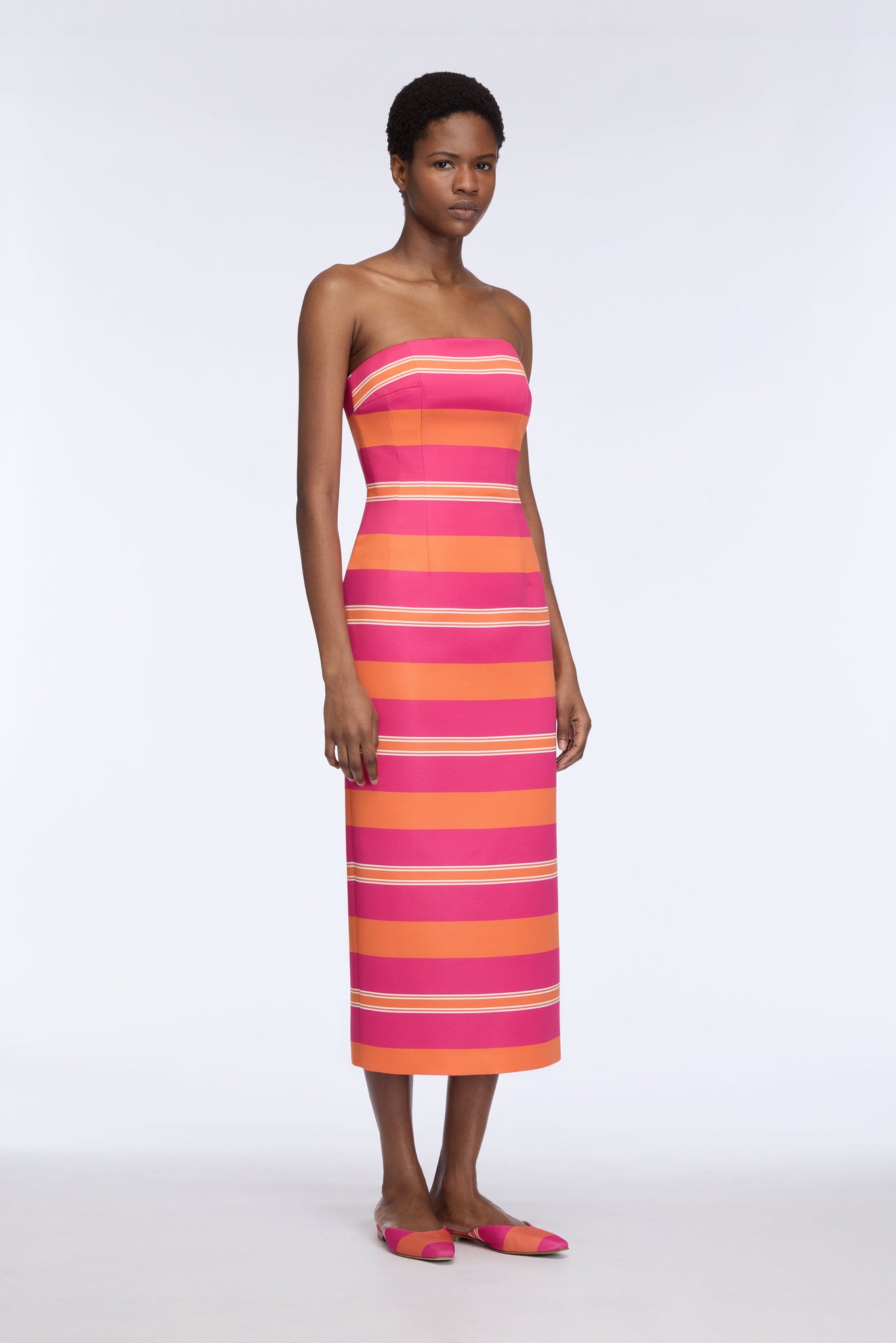 Leila Dress in Hot Pink & Orange Stripe Taffeta Faille Emilia Wickstead