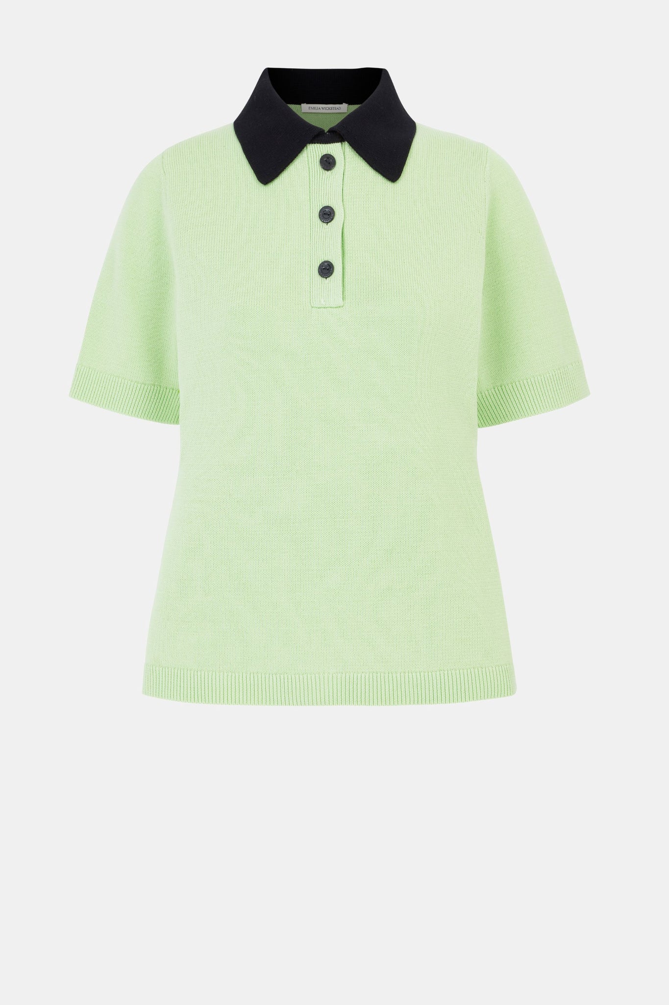 Fairlie Knit Polo Top in Lime Green Jersey Cotton | Emilia Wickstead