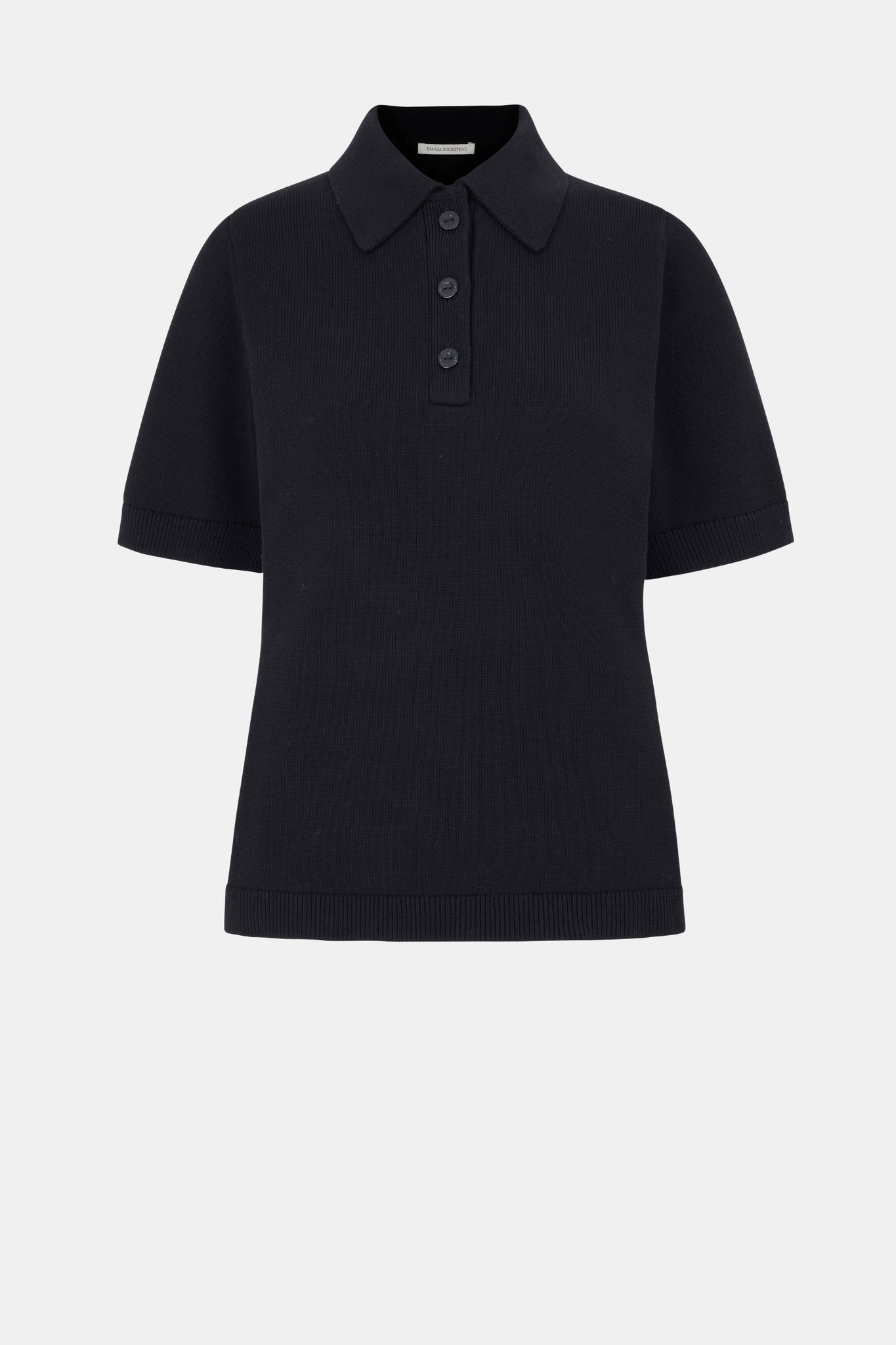 Fairlie Knit Polo Top in Black Jersey Cotton | Emilia Wickstead