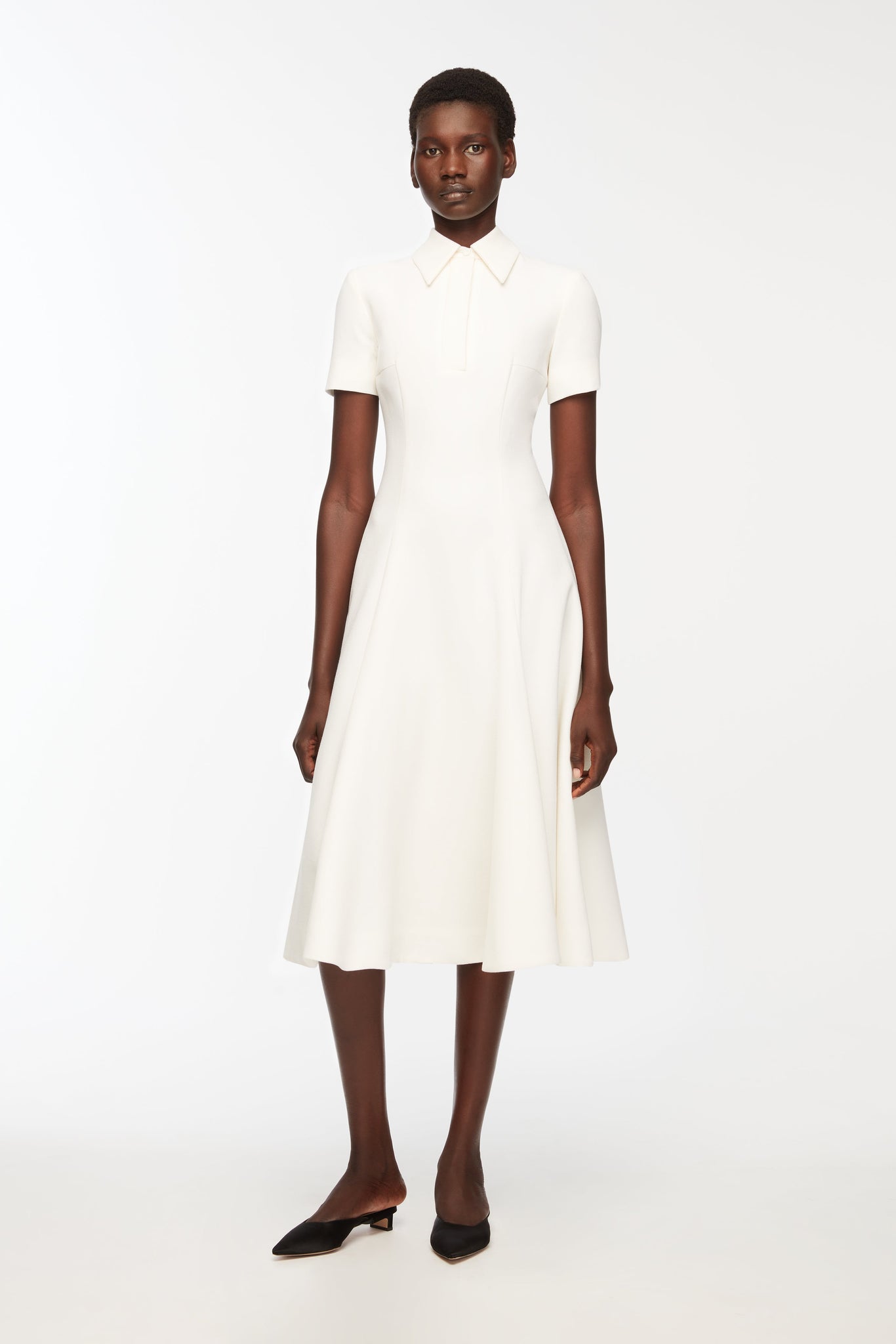 Feliciana Dress In Ivory Single Wool Crepe Model Front Shot | Emilia Wickstead