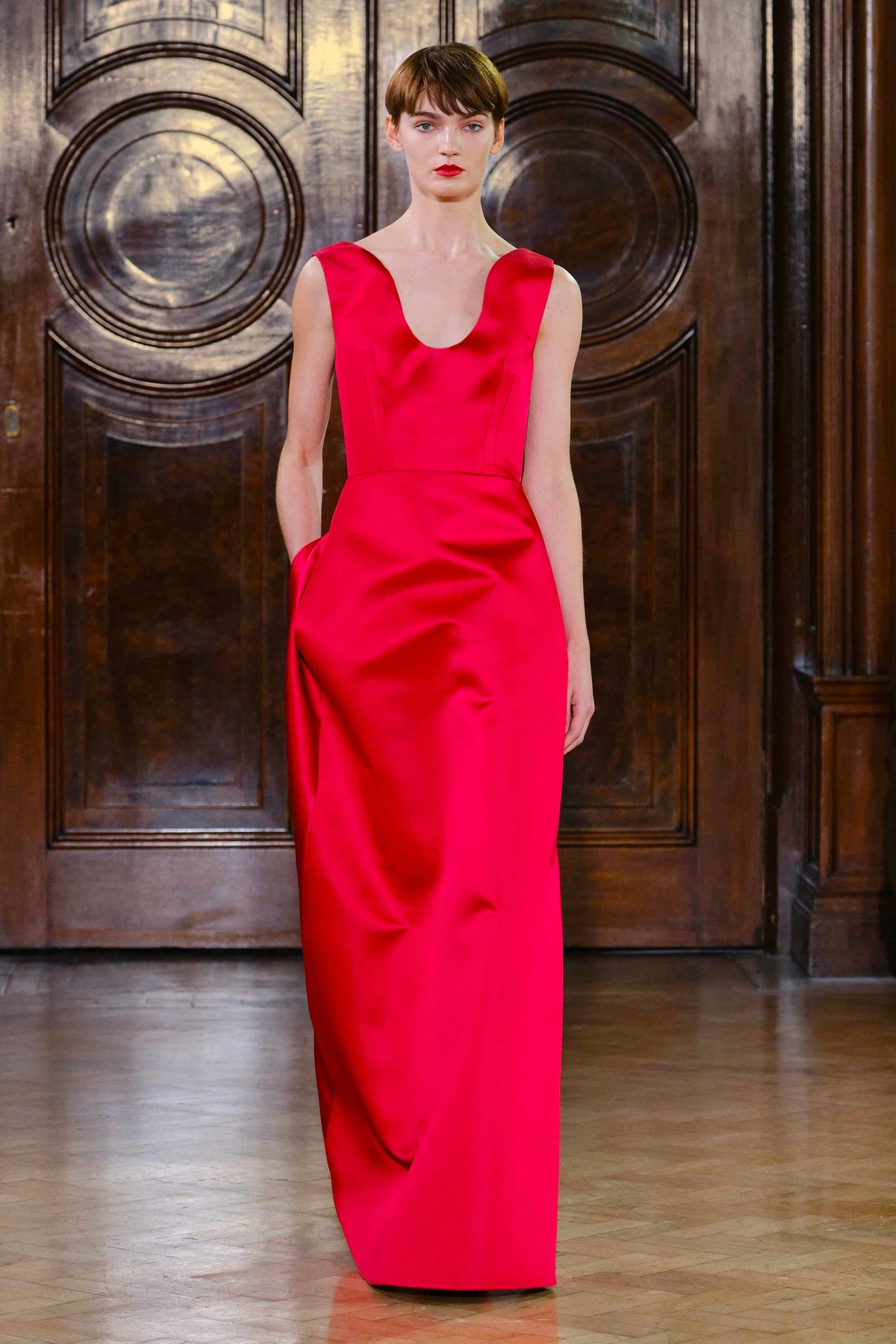 Filippa Red Italian Duchess Satin Dress | Emilia Wickstead Filippa Red Italian Duchess Satin Dress | Emilia Wickstead