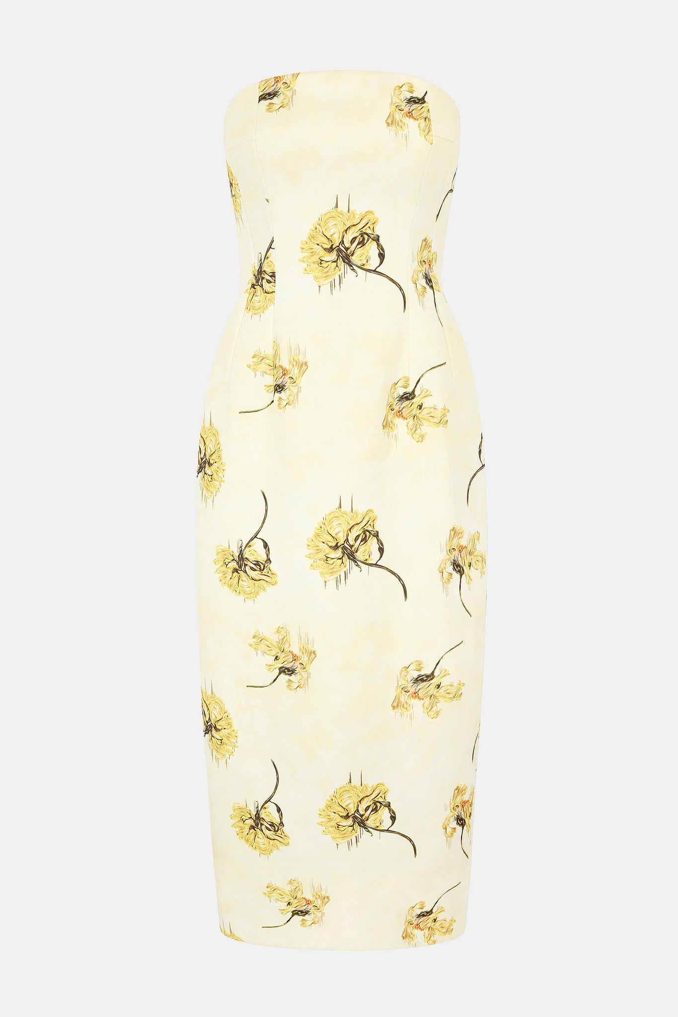 Leila Dress In Yellow Floral Printed On Lemon Genzianella