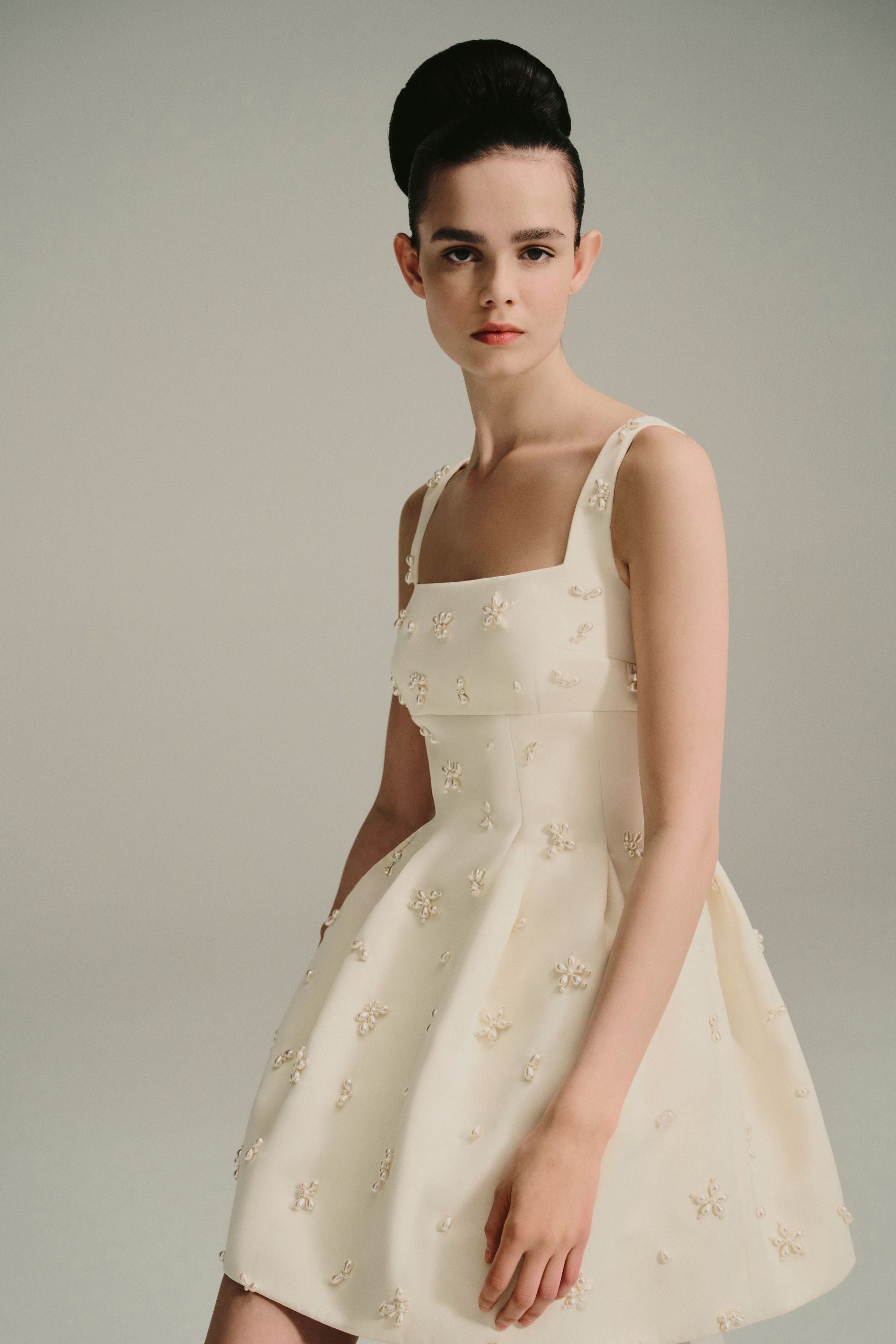Gayla Bridal Dress Satin Doppio Embellished Pearl Clusters