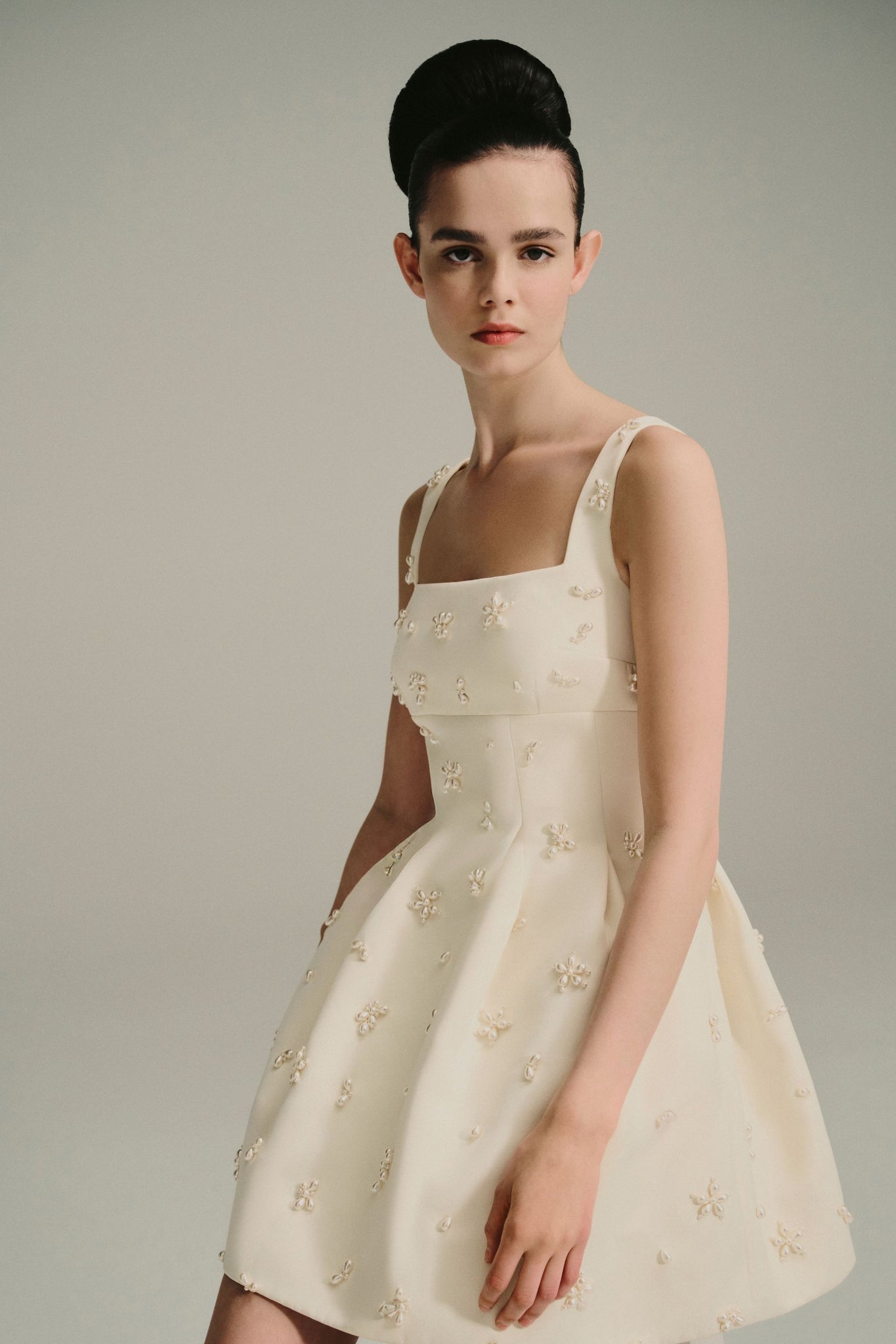 Gayla Bridal Dress in Ivory Satin Doppio with Embellished Pearl Clusters | Emilia Wickstead