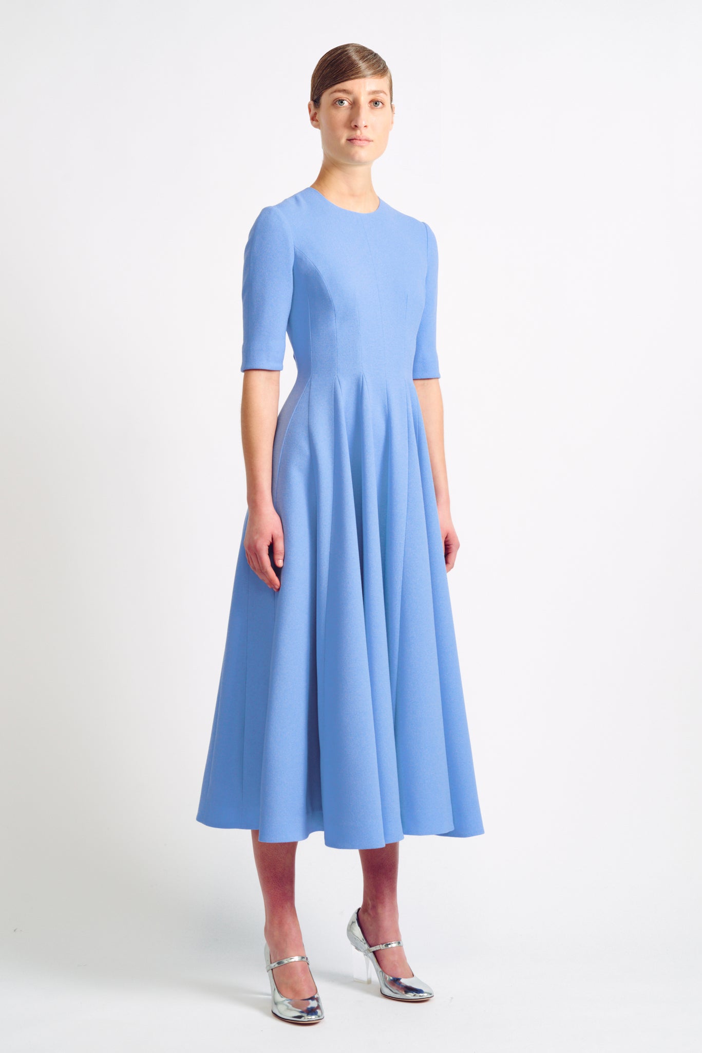 Georgie Celestial Blue Single Wool Crepe Dress | Emilia Wickstead Georgie Celestial Blue Single Wool Crepe Dress | Emilia Wickstead