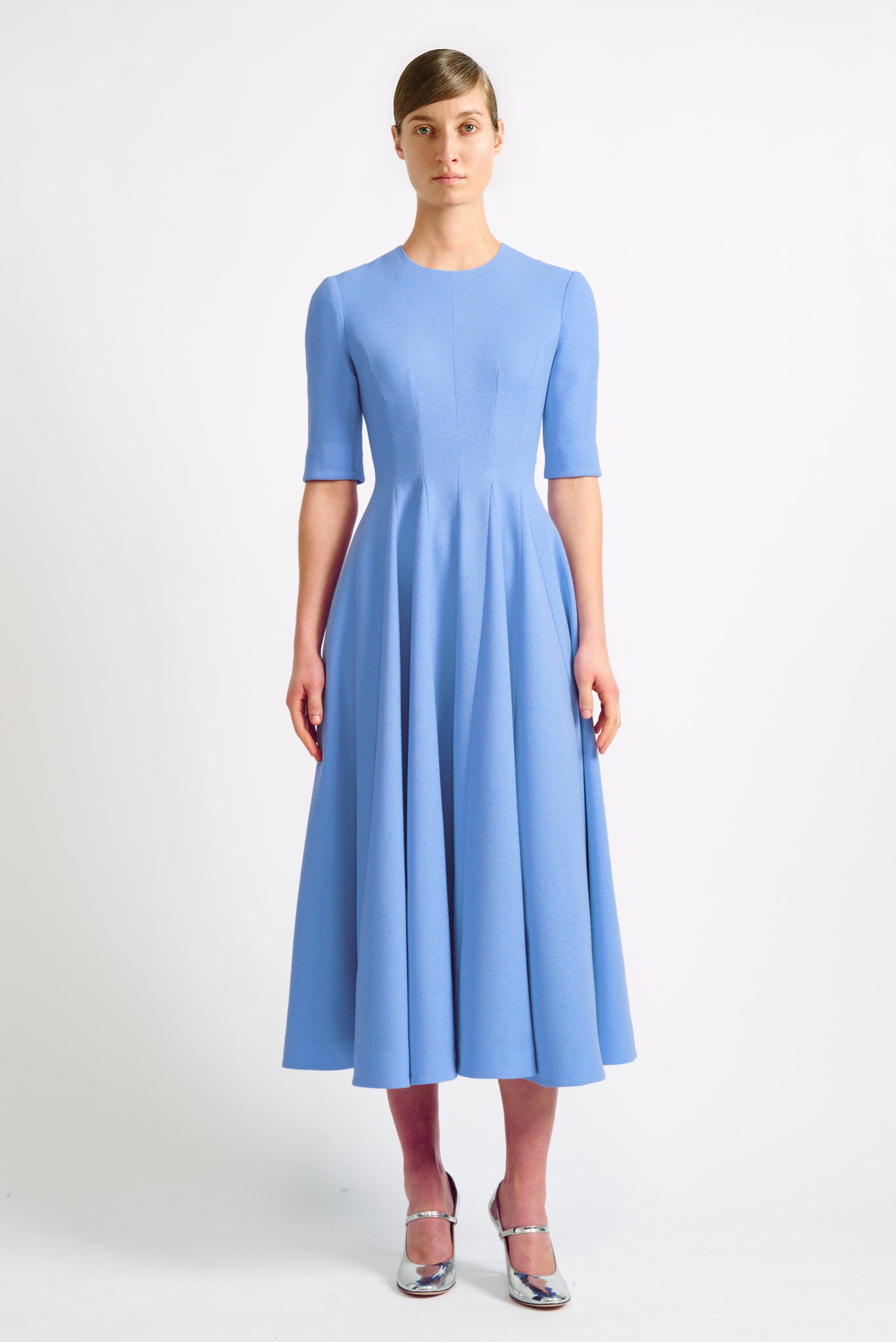 Georgie Celestial Blue Single Wool Crepe Dress | Emilia Wickstead