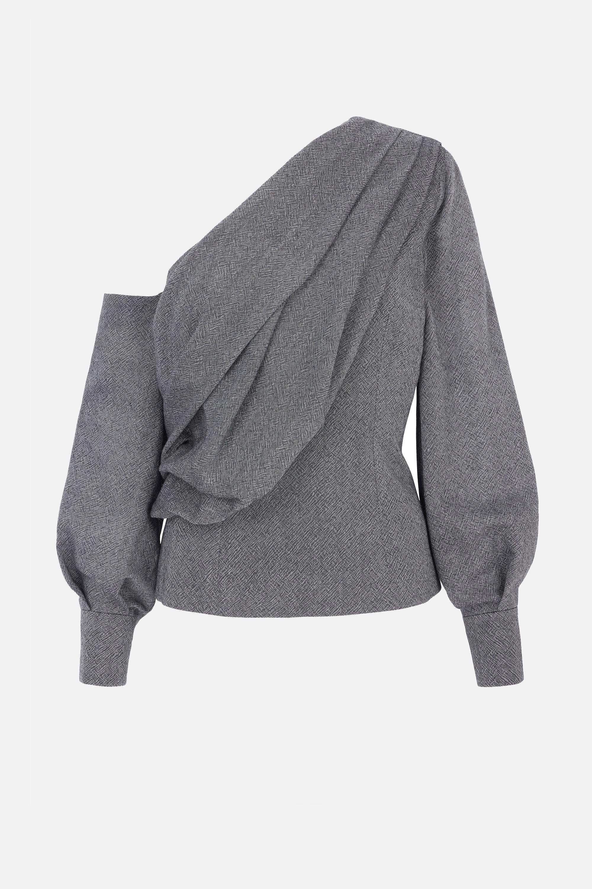 Alida Top In Steel Grey Twill Wool