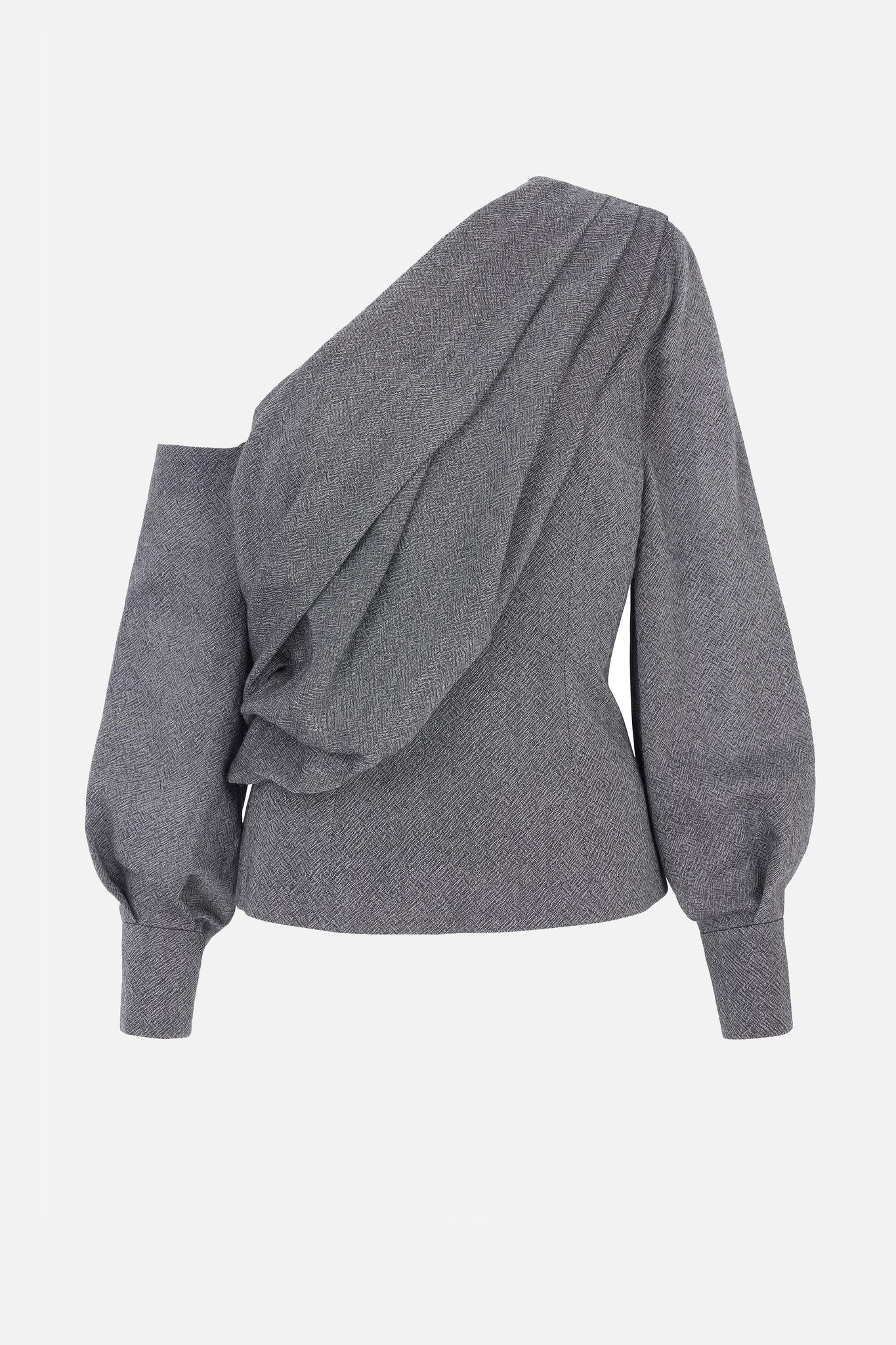 Alida Top In Steel Grey Twill Wool