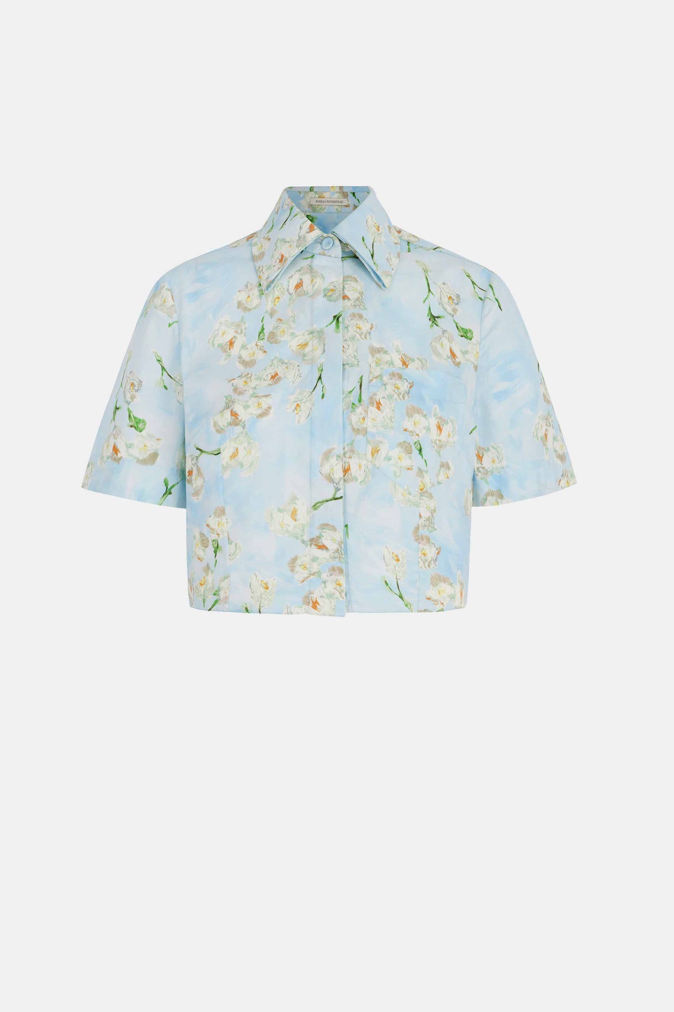 Natalie Cropped Shirt In Little Lillies On Blue Floral Print Cotton Poplin - Emilia Wickstead