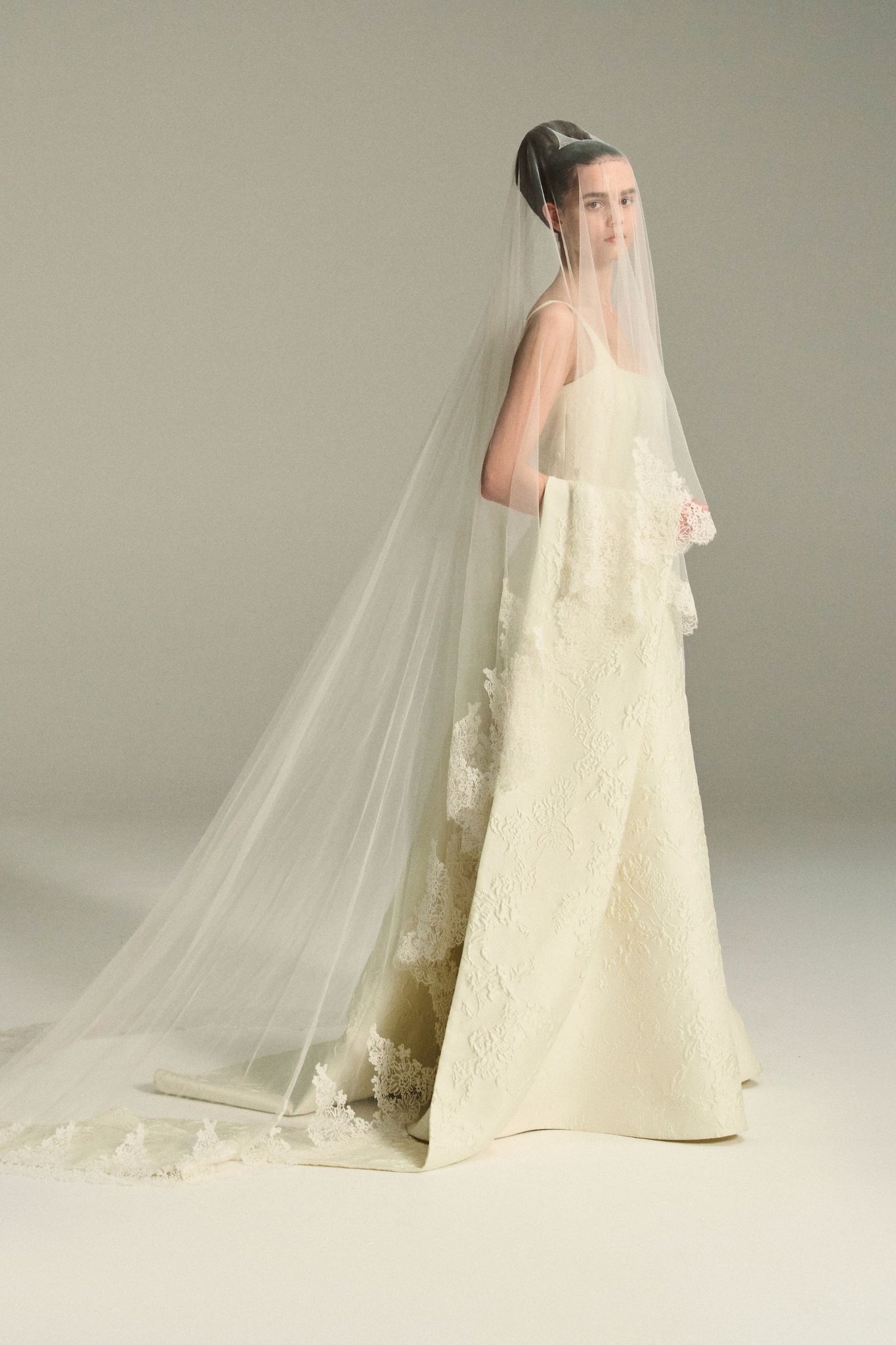 Irena Bridal Dress in Ivory Fine Floral Jacquard with Sophia Scarf Train | Emilia Wickstead