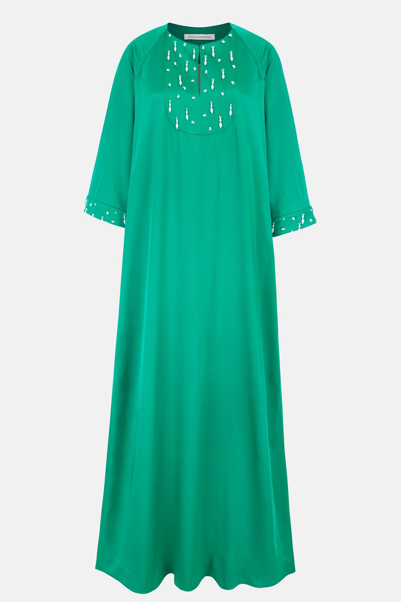 Arles Embellished Kaftan in Green Satin