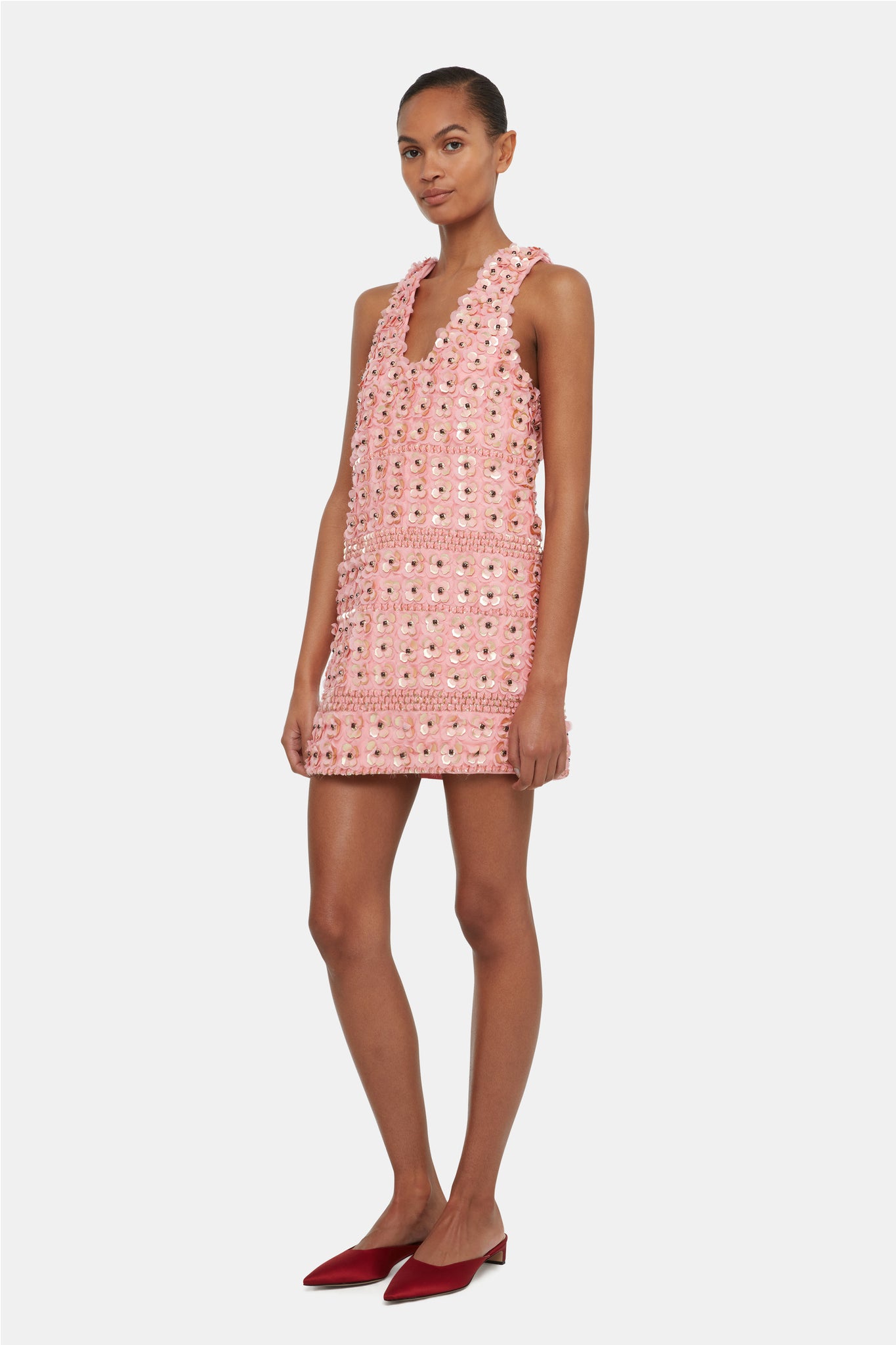 Issy Embellished Dress In Pink Viscose Crepe | Emilia Wickstead