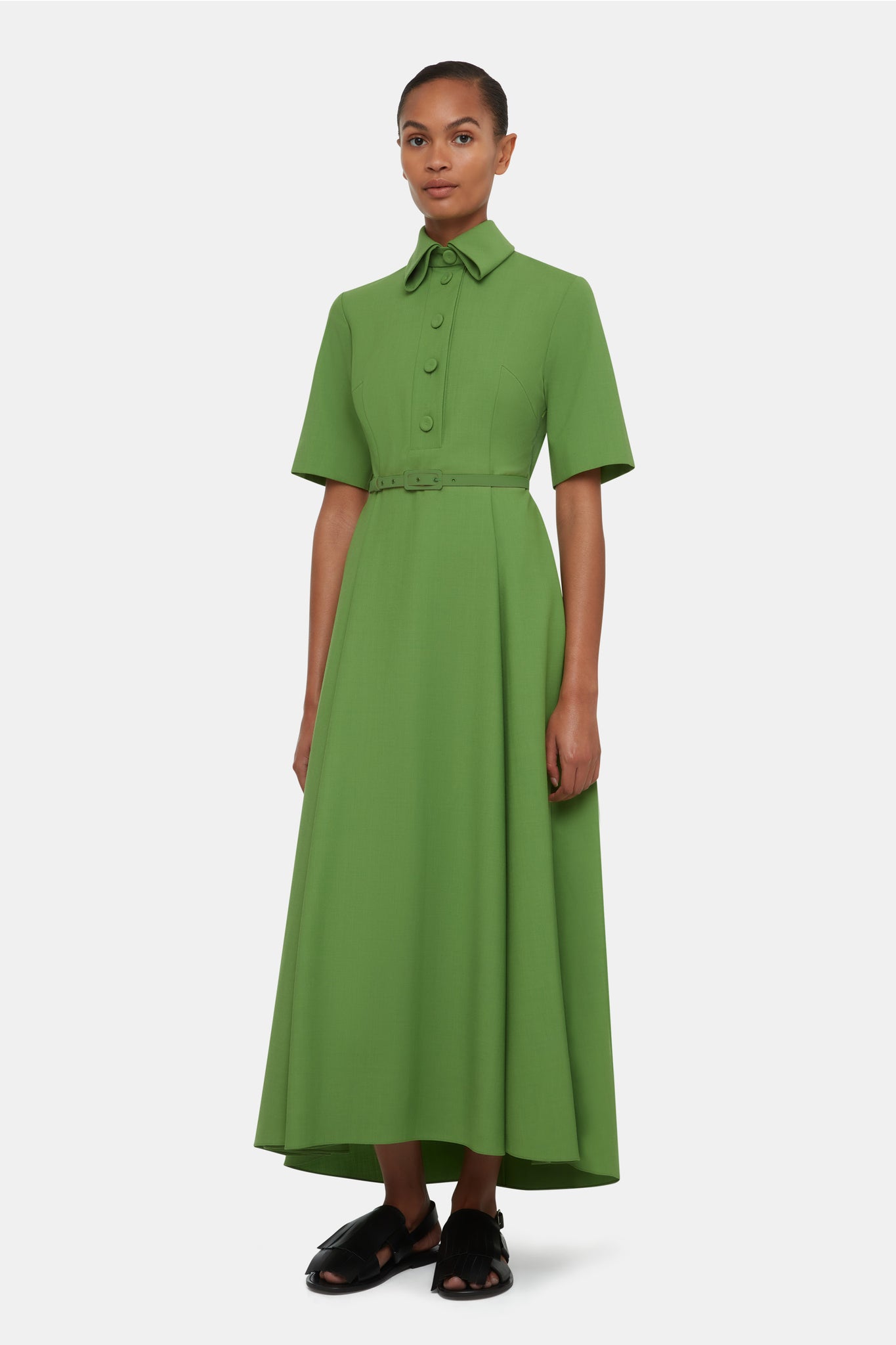 Iwona Dress In Green Summer Wool | Emilia Wickstead