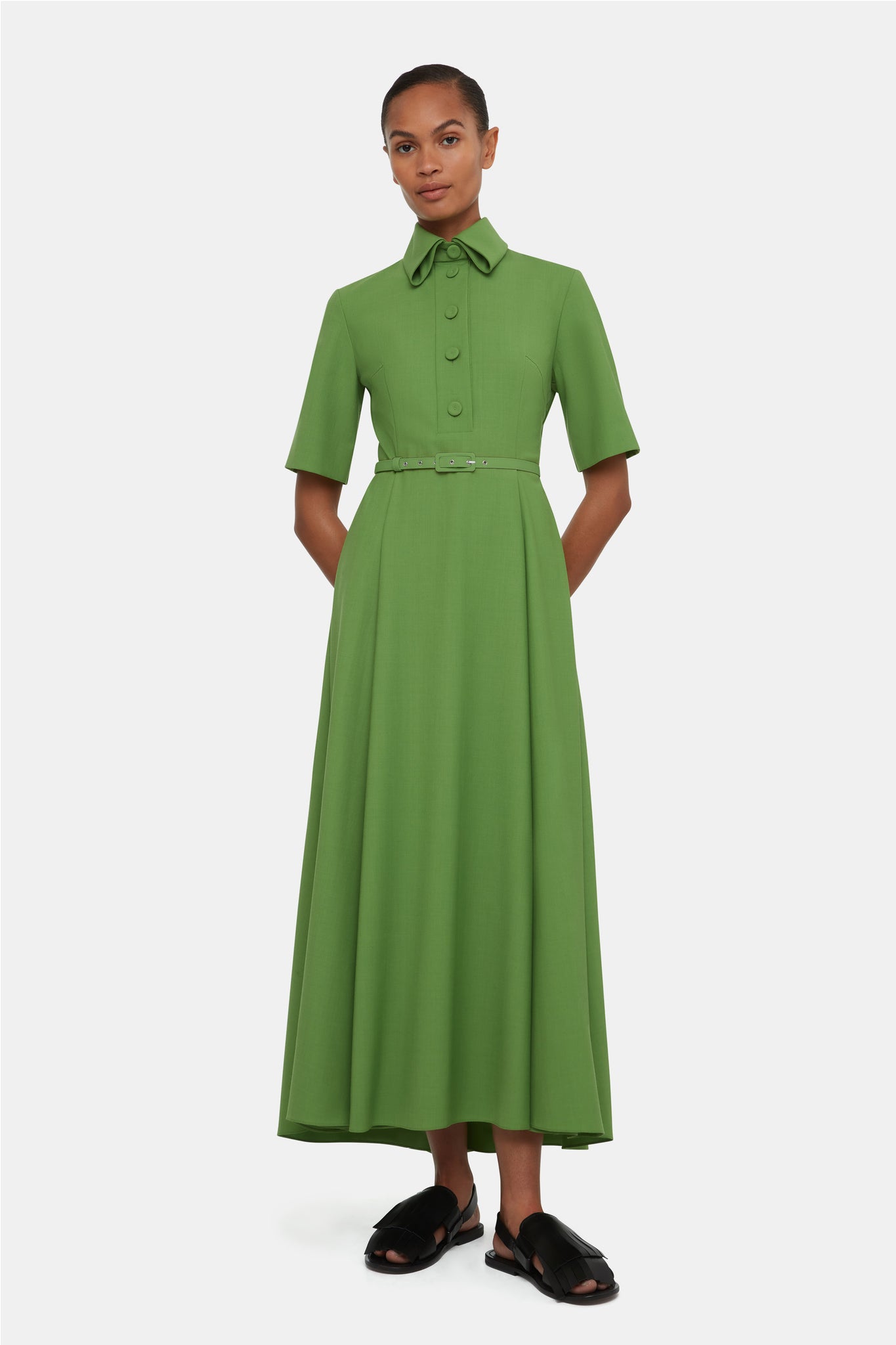 Iwona Dress In Green Summer Wool | Emilia Wickstead