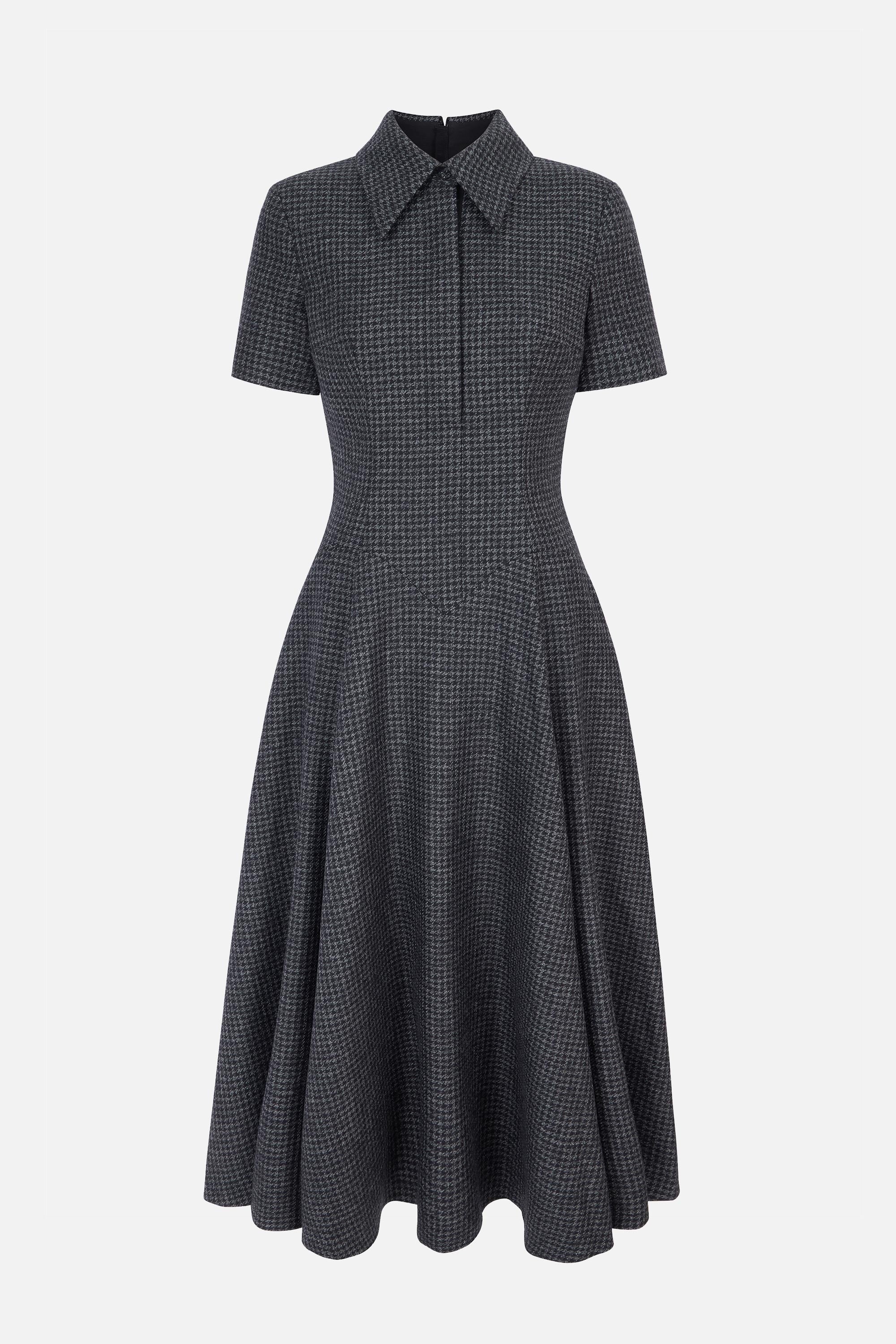 Jody Dress In Dark Grey Melange Houndstooth