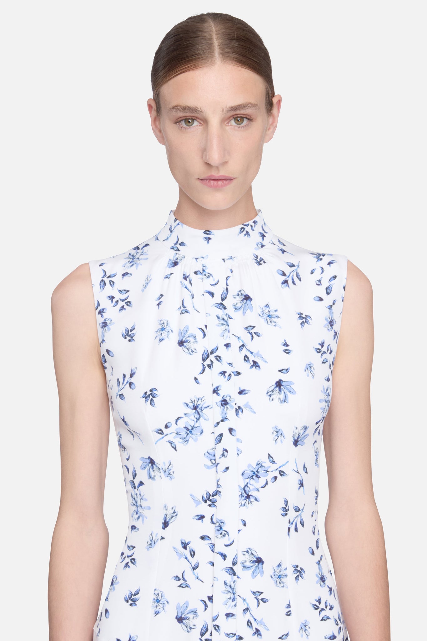 joelle white linen midi dress Joelle Dress in Blue Scattered Daisies on White Silk– Emilia Wickstead