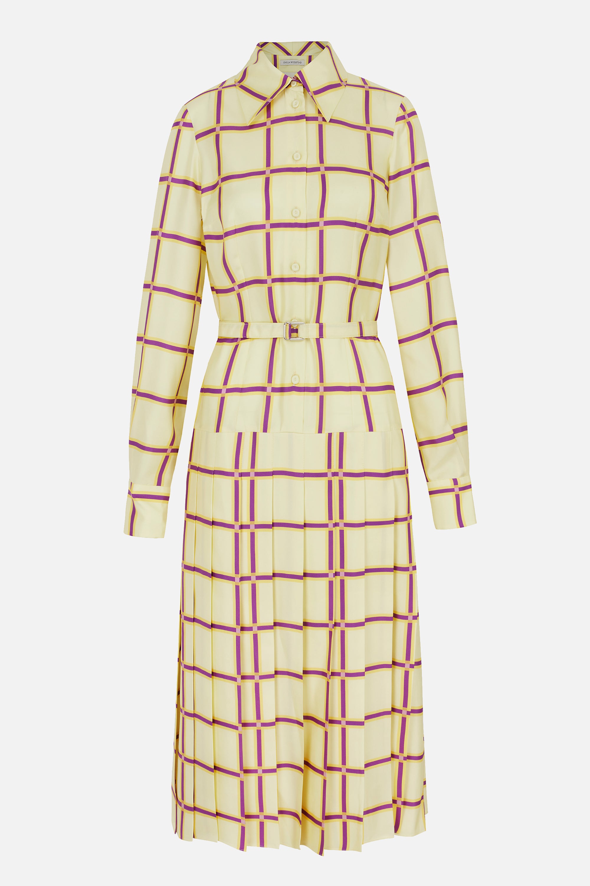 Juul Dress in Lemon, Mustard, & Purple Check Silk Twill
