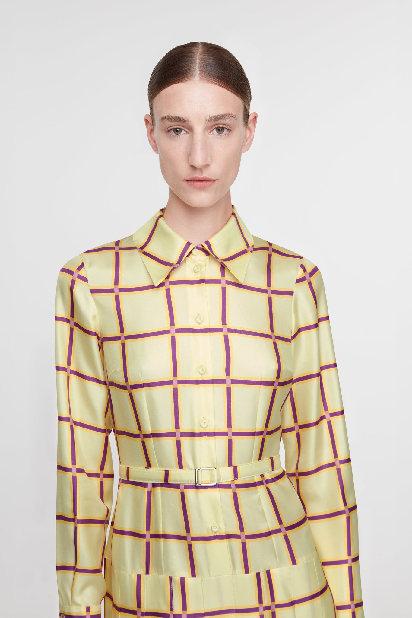 Juul Dress in Lemon, Mustard, & Purple Check Silk Twill– Emilia Wickstead