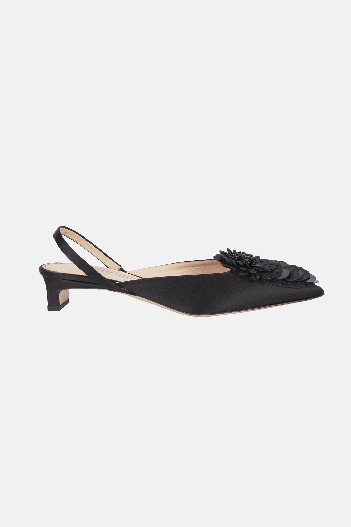 Kaori With Feather Embroidery Shoe In Black Satin