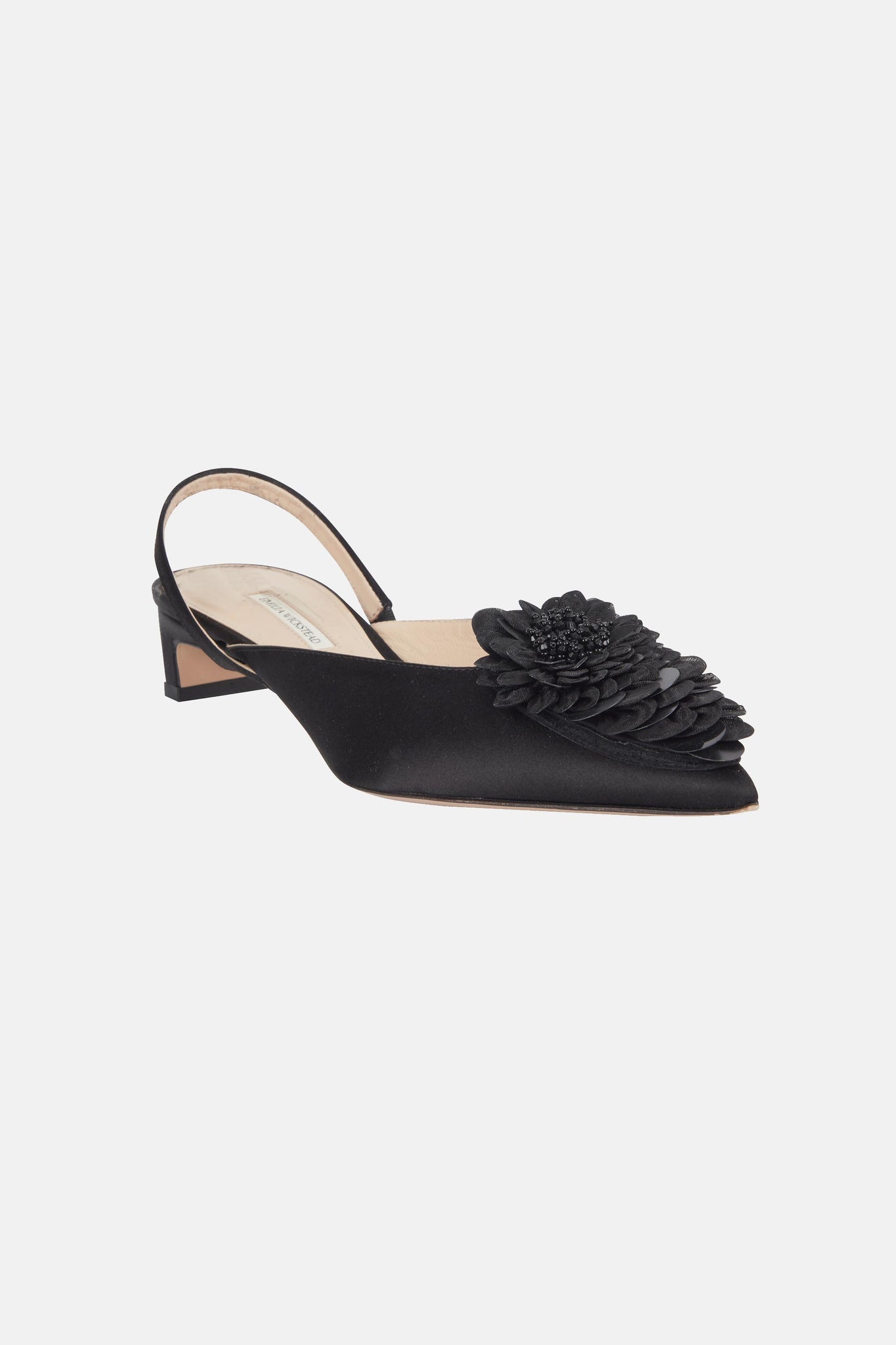 Kaori With Feather Embroidery Shoe In Black Satin