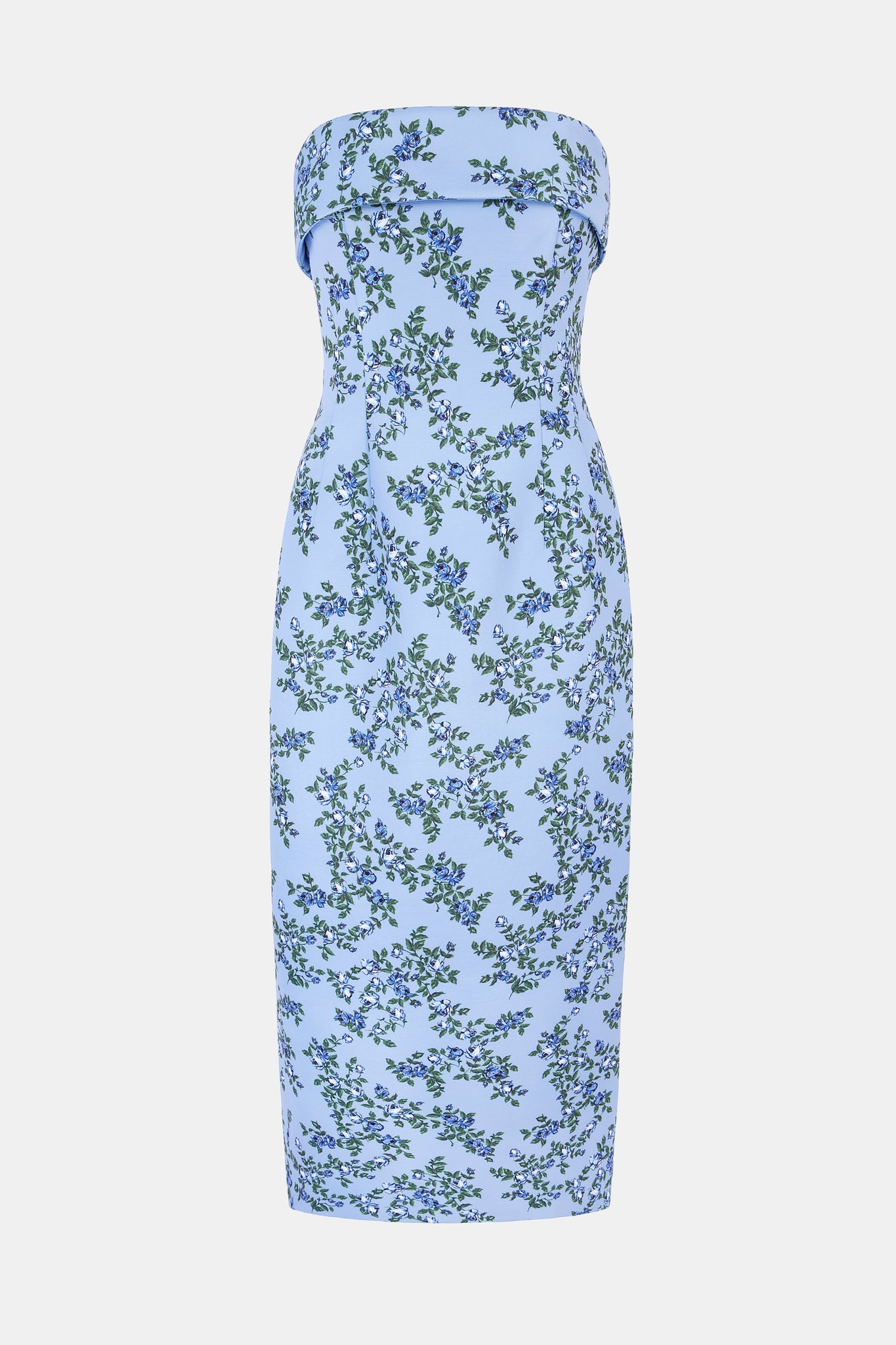 Keeley Dress In Blue Roses On Baby Blue Taffeta Faille