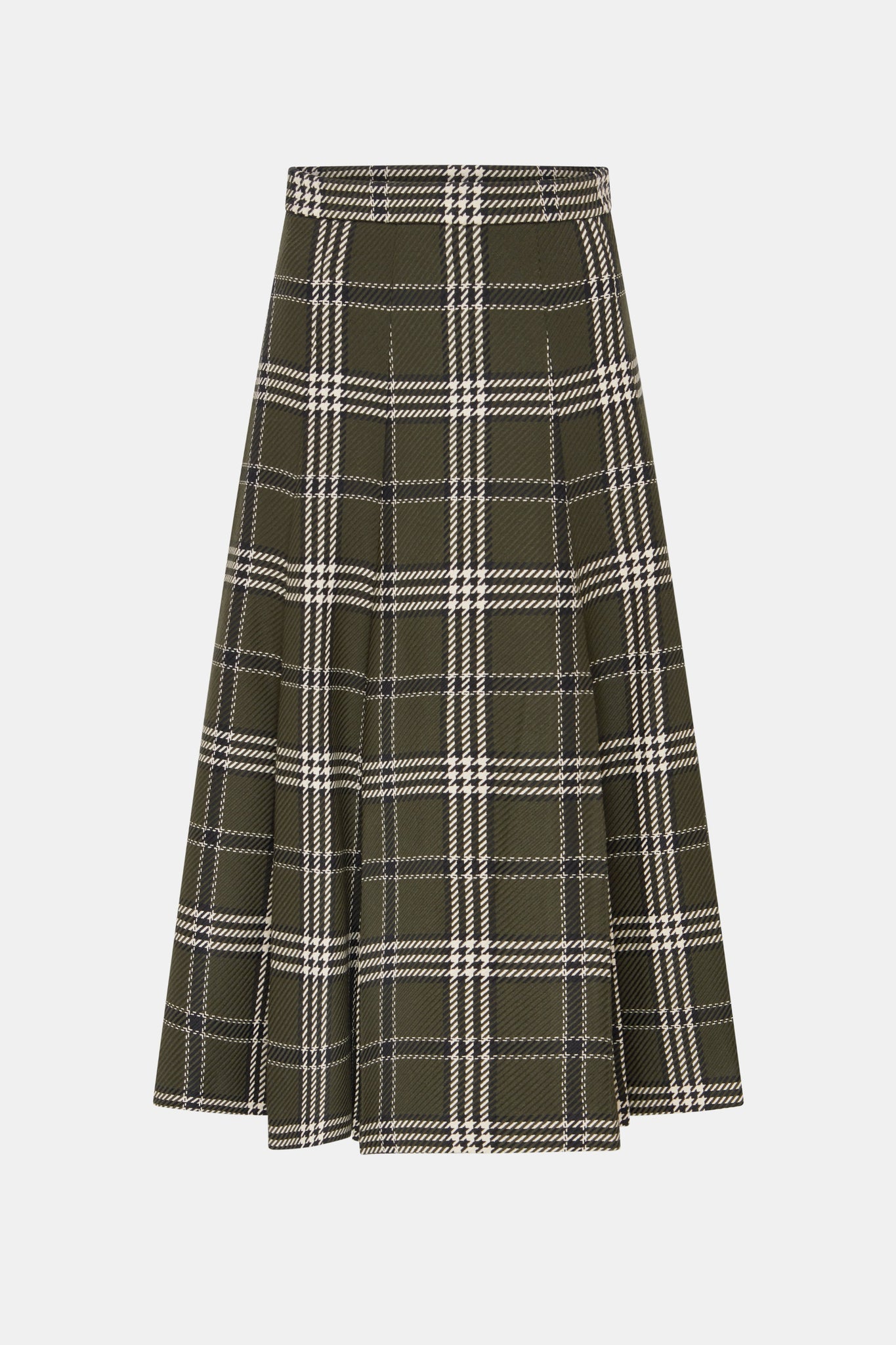 Kensie Skirt In Military Green Shetland Tartan | Emilia Wickstead