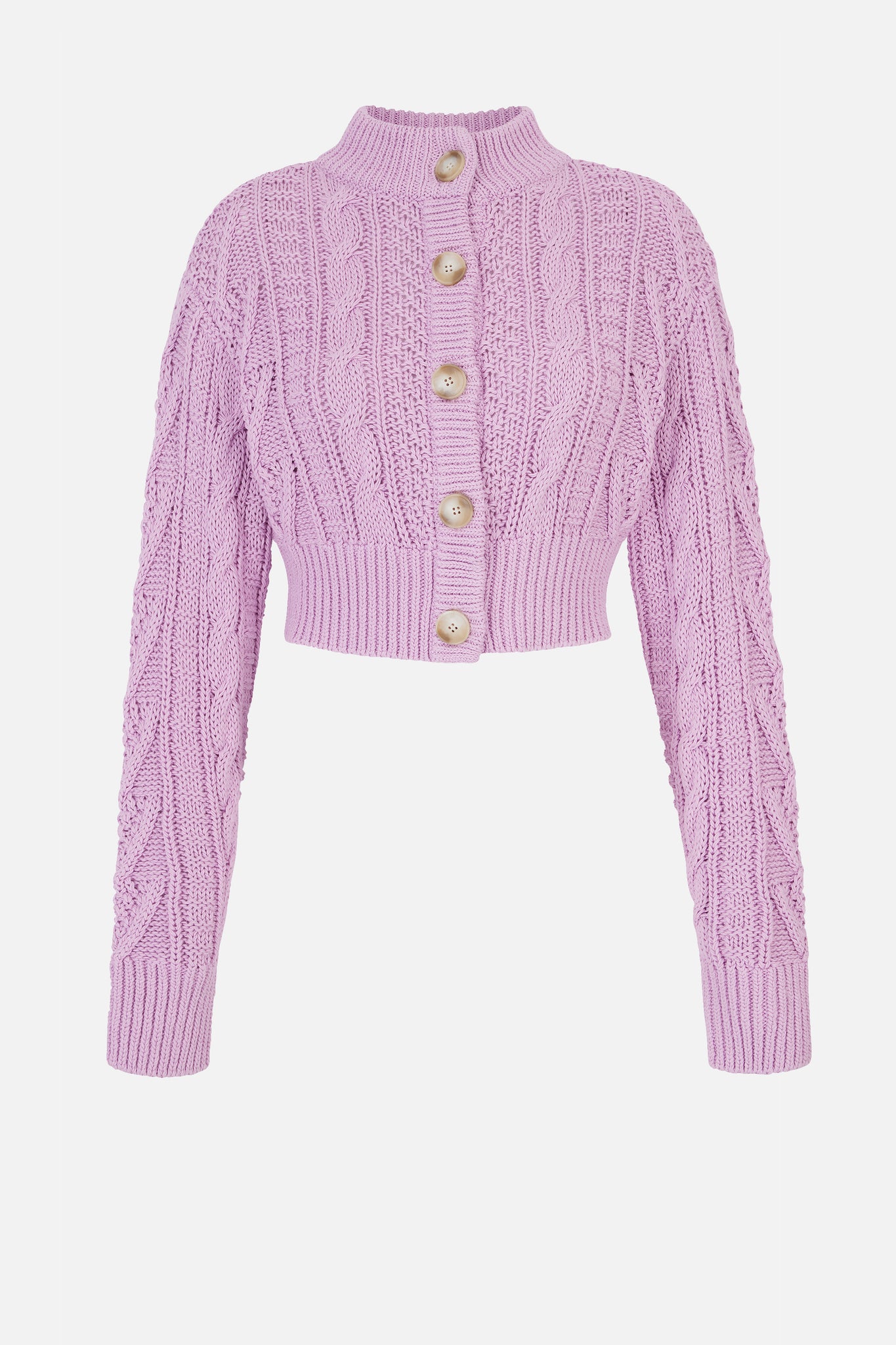 Aleph Cardigan In Orchid Pima Cotton - Lilac cable knit cropped cardigan