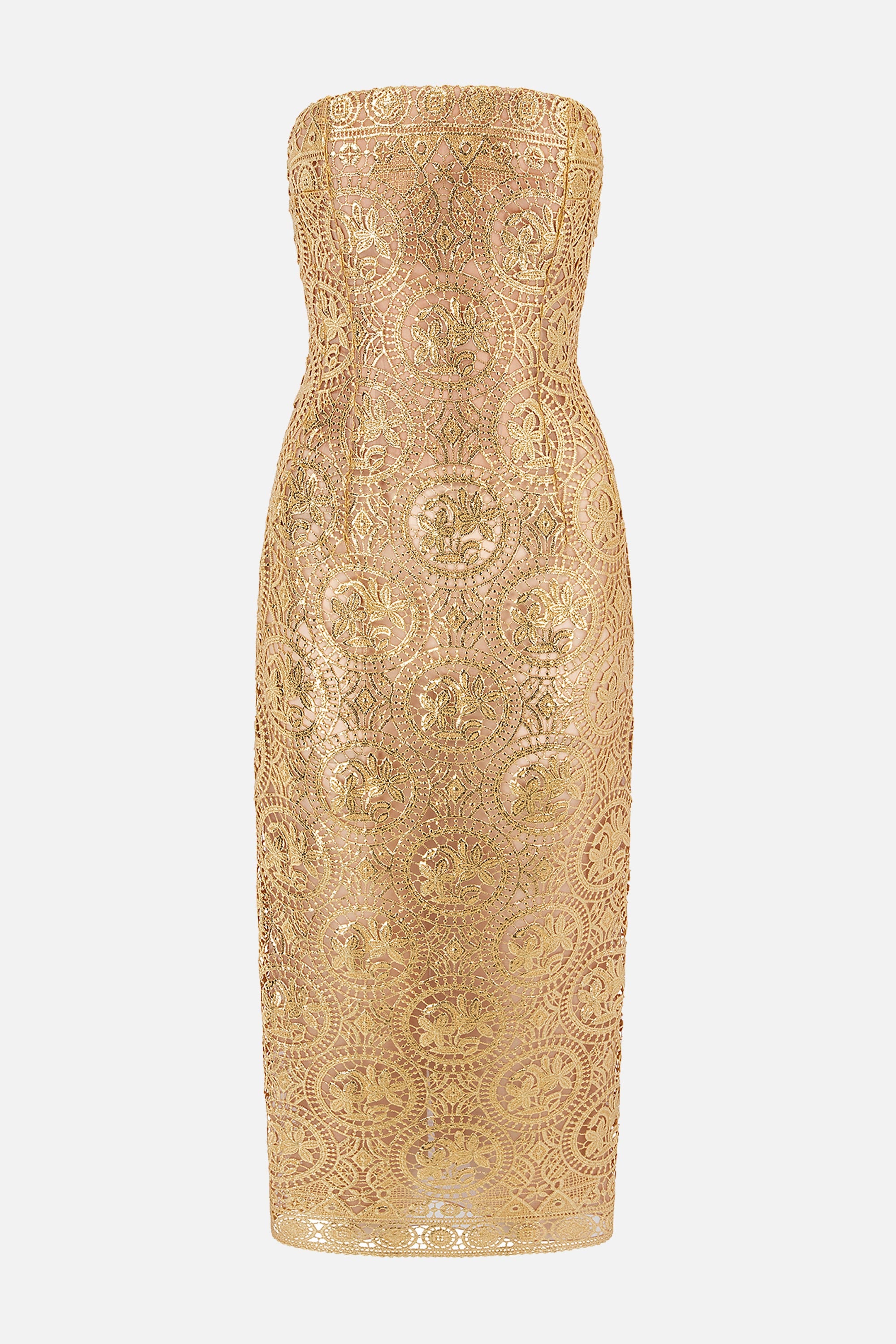 Leila Dress In Gold Foiled Guipure